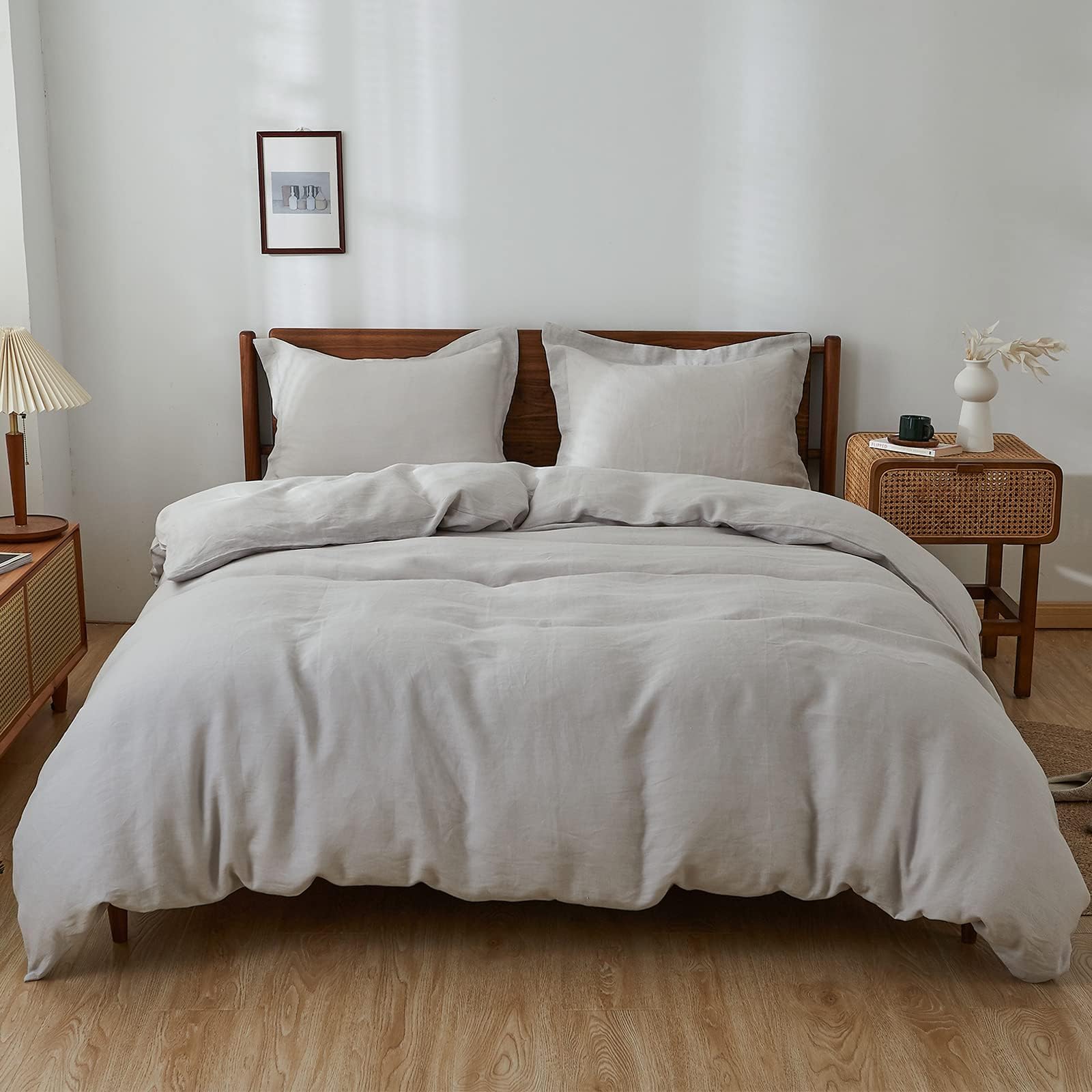 Simple&Opulence 100% Linen Euro Sham Pillow Covers Belgian Flax-Set of 2, Decorative Pillow Cover with Tassels, Boho Shabby Chic Style for Couch/Bed, White, 26" x 26"