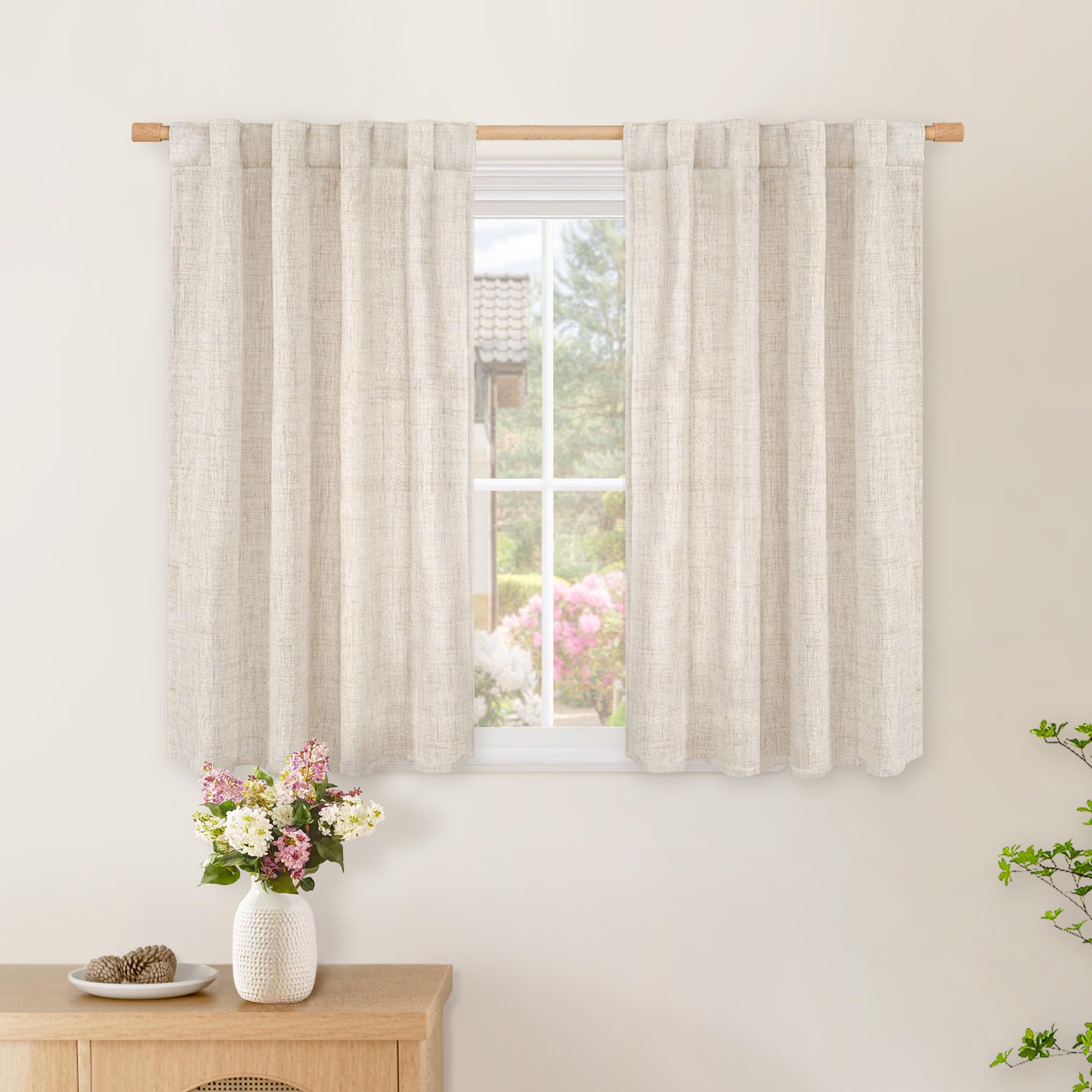 BGment Long 102 Inch Length Linen Curtains for Living Room, Natural Rod Pocket Textured Burlap Drapes Rustic Country Light Filtering for Bedroom Semi Sheer Back Tab, 2 Panel, 52 Inch Wide Each Panel