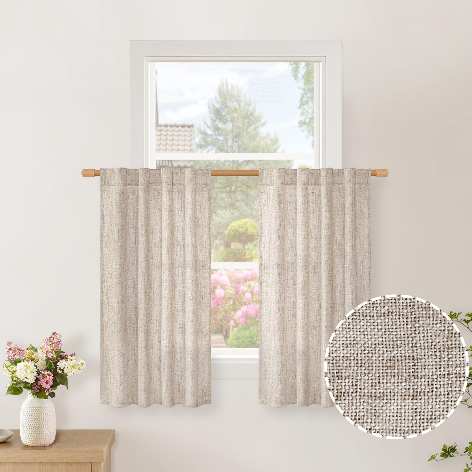BGment Long 102 Inch Length Linen Curtains for Living Room, Natural Rod Pocket Textured Burlap Drapes Rustic Country Light Filtering for Bedroom Semi Sheer Back Tab, 2 Panel, 52 Inch Wide Each Panel