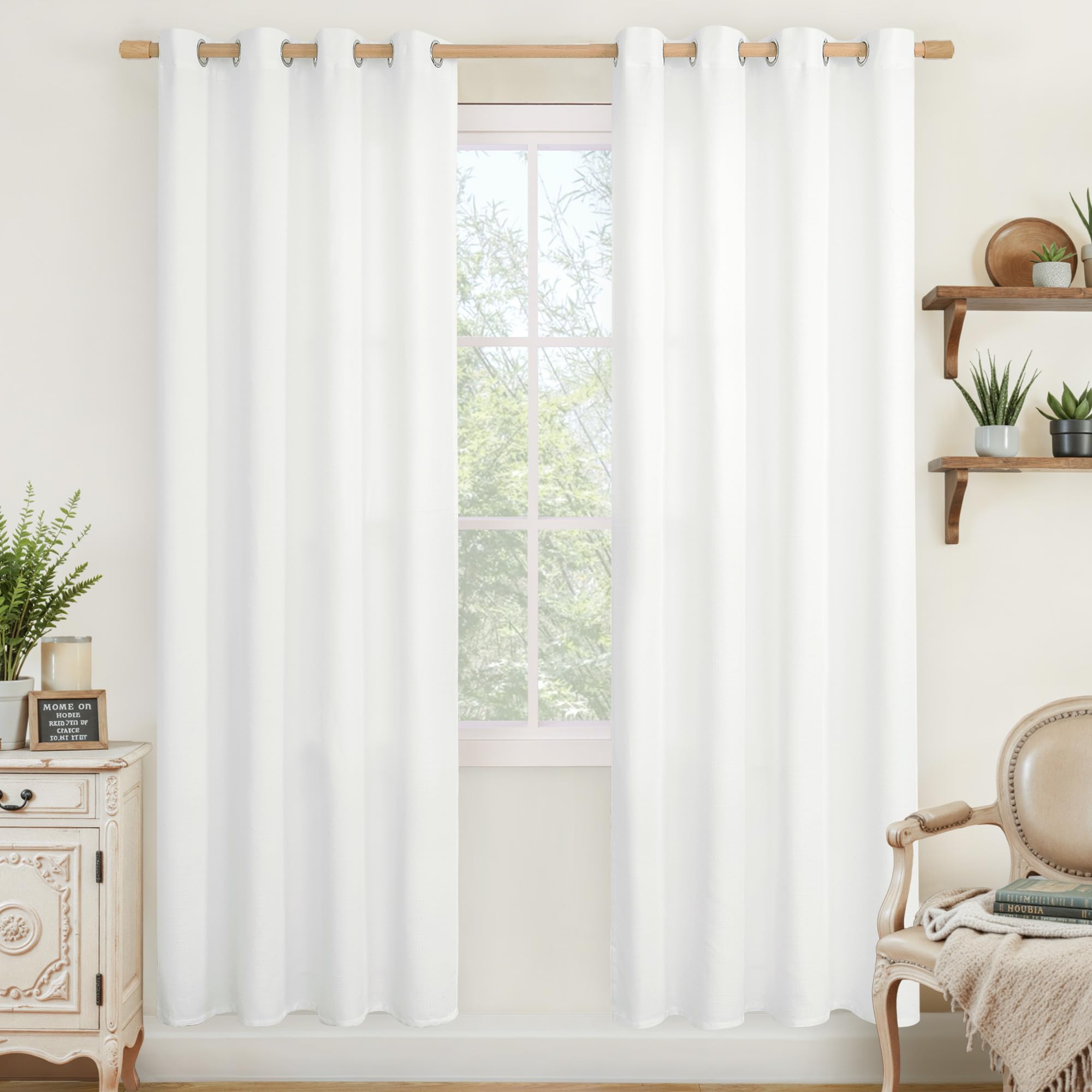 LAMIT Natural Beige Linen Curtains for Bedroom, 84 inches Grommet Thermal Insulated Thick Burlap Farmhouse Neutral Curtains Noise Reducing Light Filtering Drapes for Living Room, 2 Panels, W60 x L84