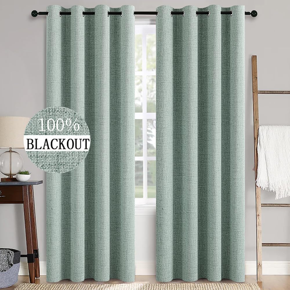 MIULEE 100% Blackout Linen Curtains for Bedroom Thermal Insulated Birch Grommet Room Darkening Curtains & Drapes for Living Room Nursery 52 x 96 Inch (2 Panels)