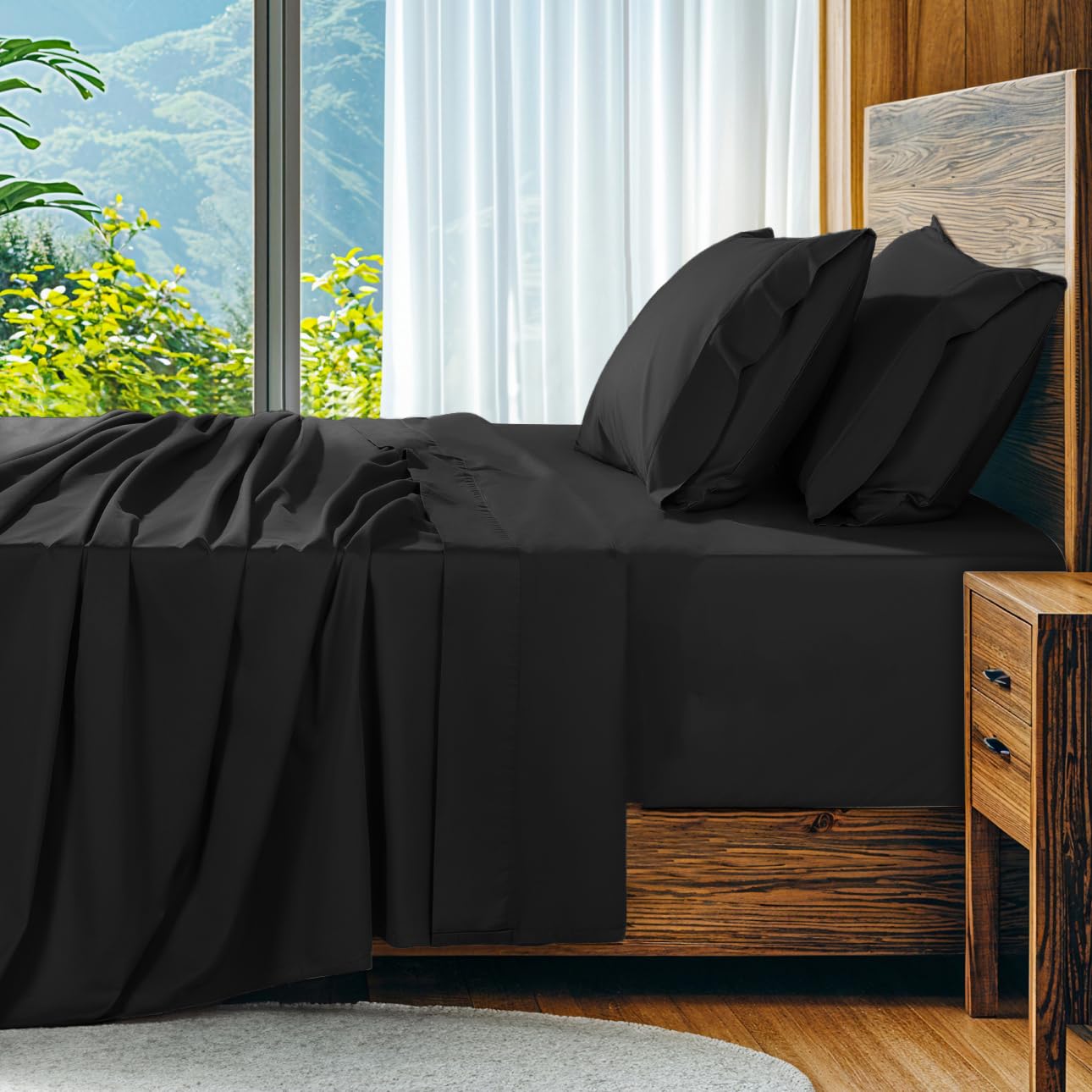 SONORO KATE 100% Egyptian Cotton Sheets Set, Extra Deep Pocket up to 18"-24",1000 High Thread Count, Soft & Breathable 5-Star Hotel Sateen Bed Sheets - 4 PC (Linen,Queen)