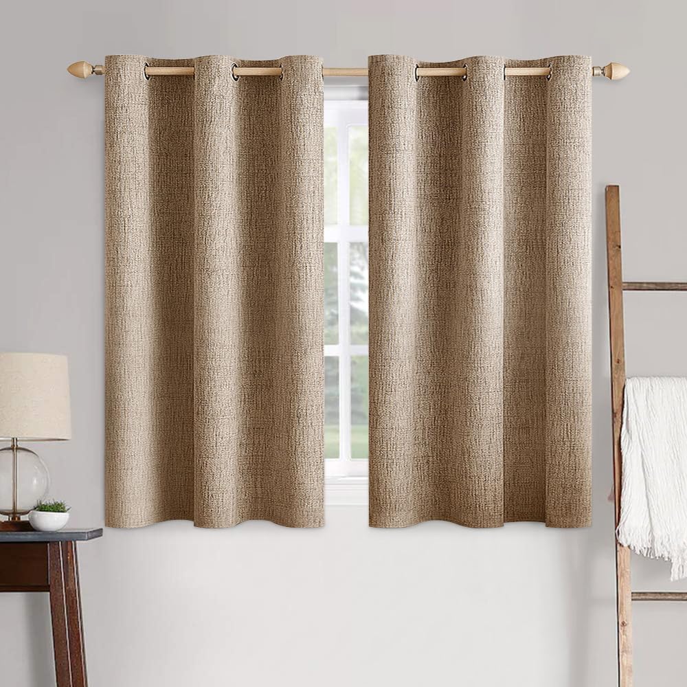 MIULEE 100% Blackout Linen Curtains for Bedroom Thermal Insulated Birch Grommet Room Darkening Curtains & Drapes for Living Room Nursery 52 x 96 Inch (2 Panels)