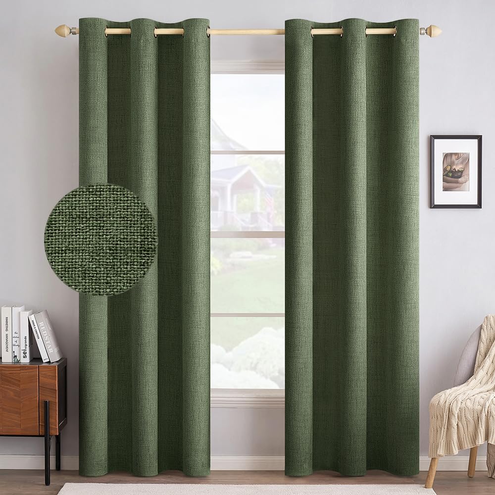 MIULEE 100% Blackout Linen Curtains for Bedroom Thermal Insulated Birch Grommet Room Darkening Curtains & Drapes for Living Room Nursery 52 x 96 Inch (2 Panels)