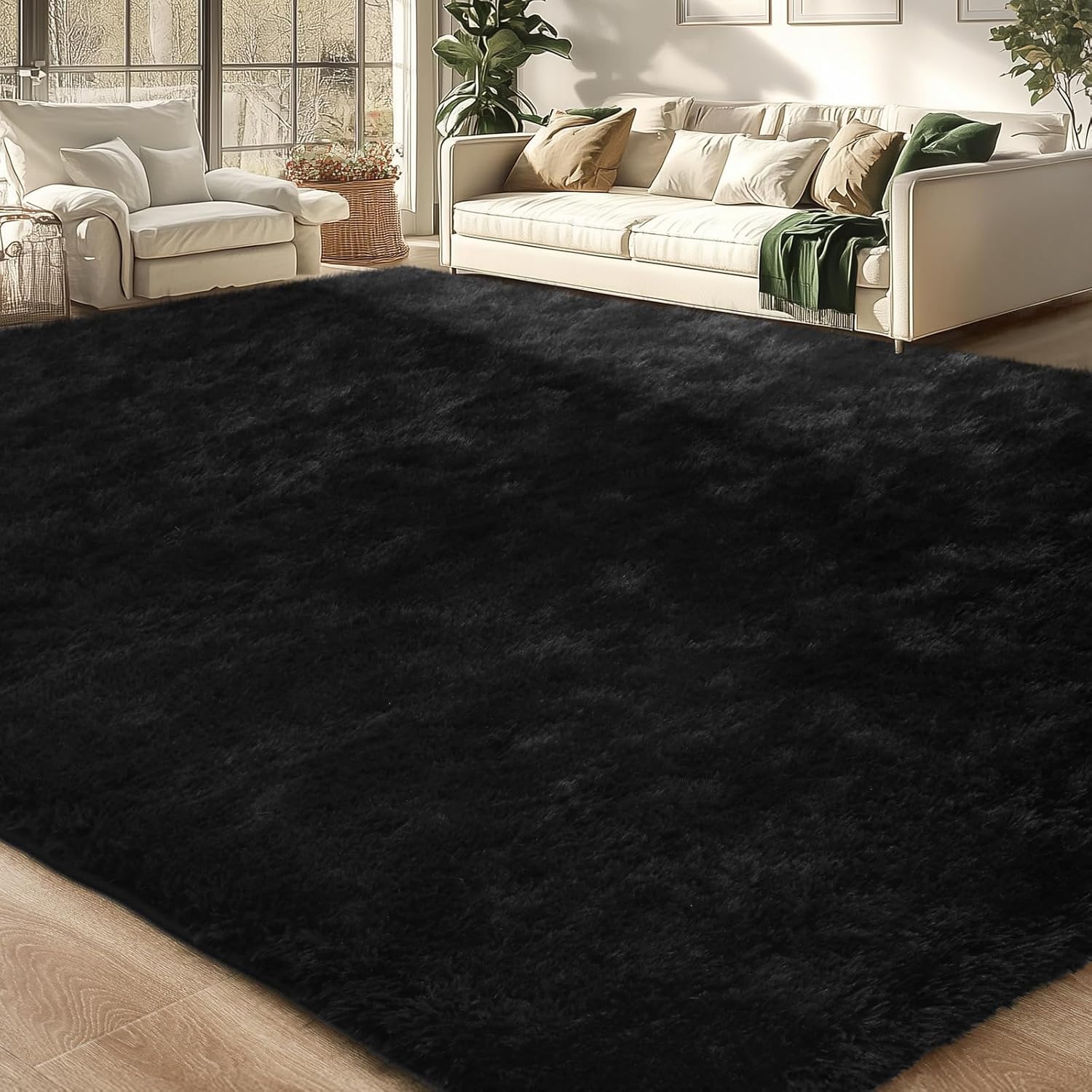Merelax Soft Modern Indoor Shaggy Area Rug for Bedroom Livingroom Dorm Kids Room Home Decorative, Non-Slip Plush Fluffy Furry Fur Rugs Comfy Nursery Accent Floor Carpet 2x3 Feet, Black