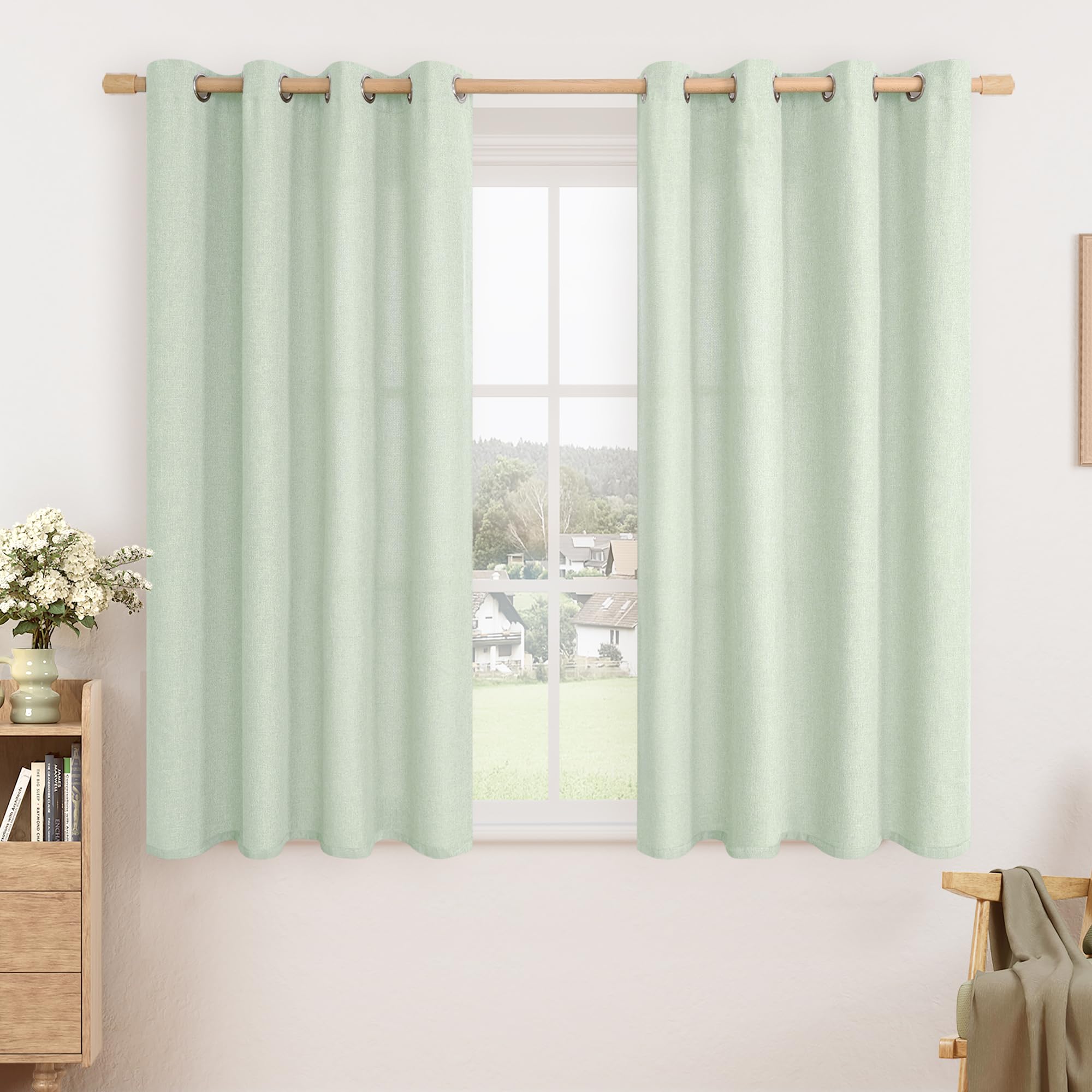 LAMIT Natural Beige Linen Curtains for Bedroom, 84 inches Grommet Thermal Insulated Thick Burlap Farmhouse Neutral Curtains Noise Reducing Light Filtering Drapes for Living Room, 2 Panels, W60 x L84