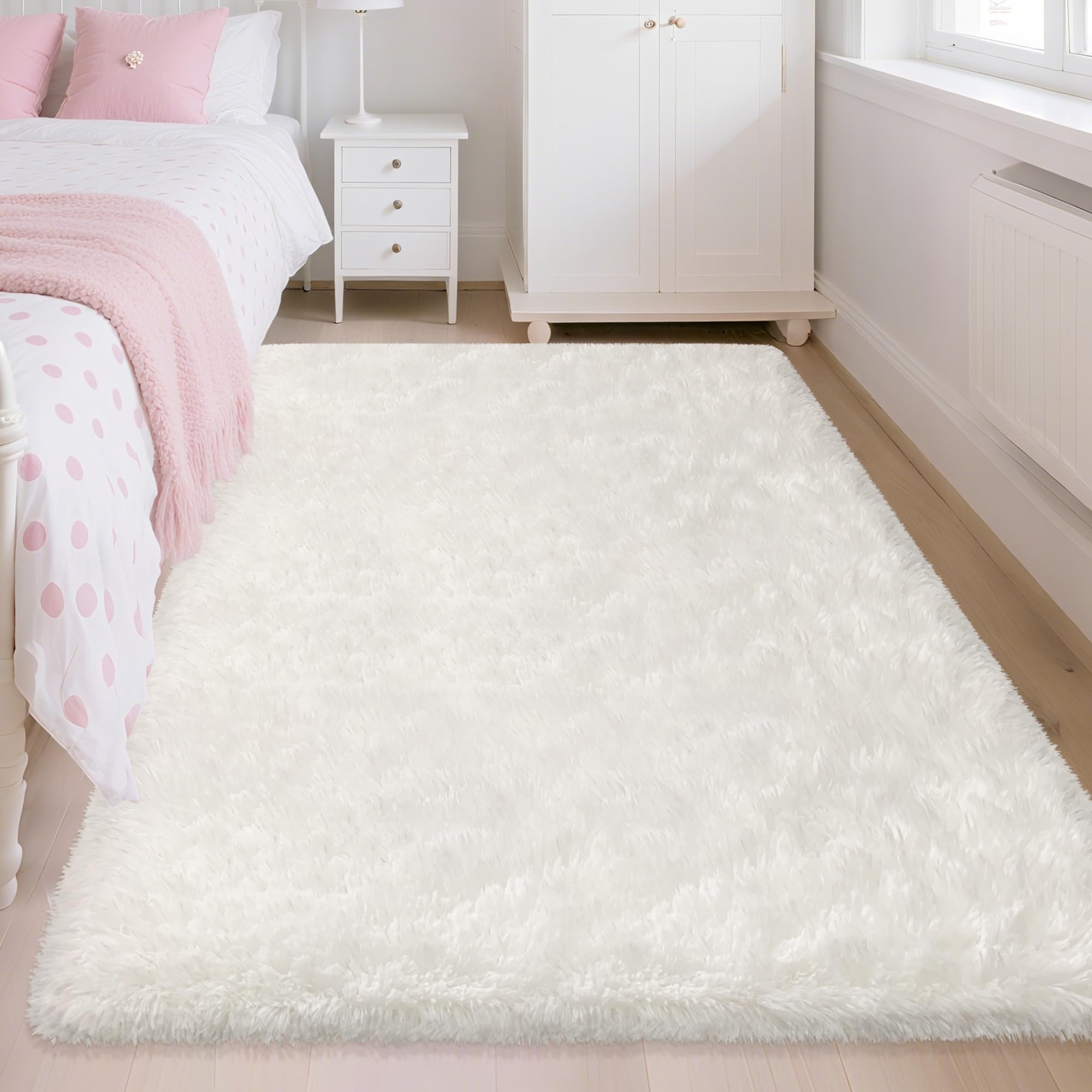 5x8 Ft Light Grey Large Area Rugs for Bedroom,Fluffy Furry Rug Floor Carpets Shaggy Playing Mat for Kids Baby Girls Room Nursery Home Decor Tie Dyed Gray Thick Rugs Fuzzy Home Decor
