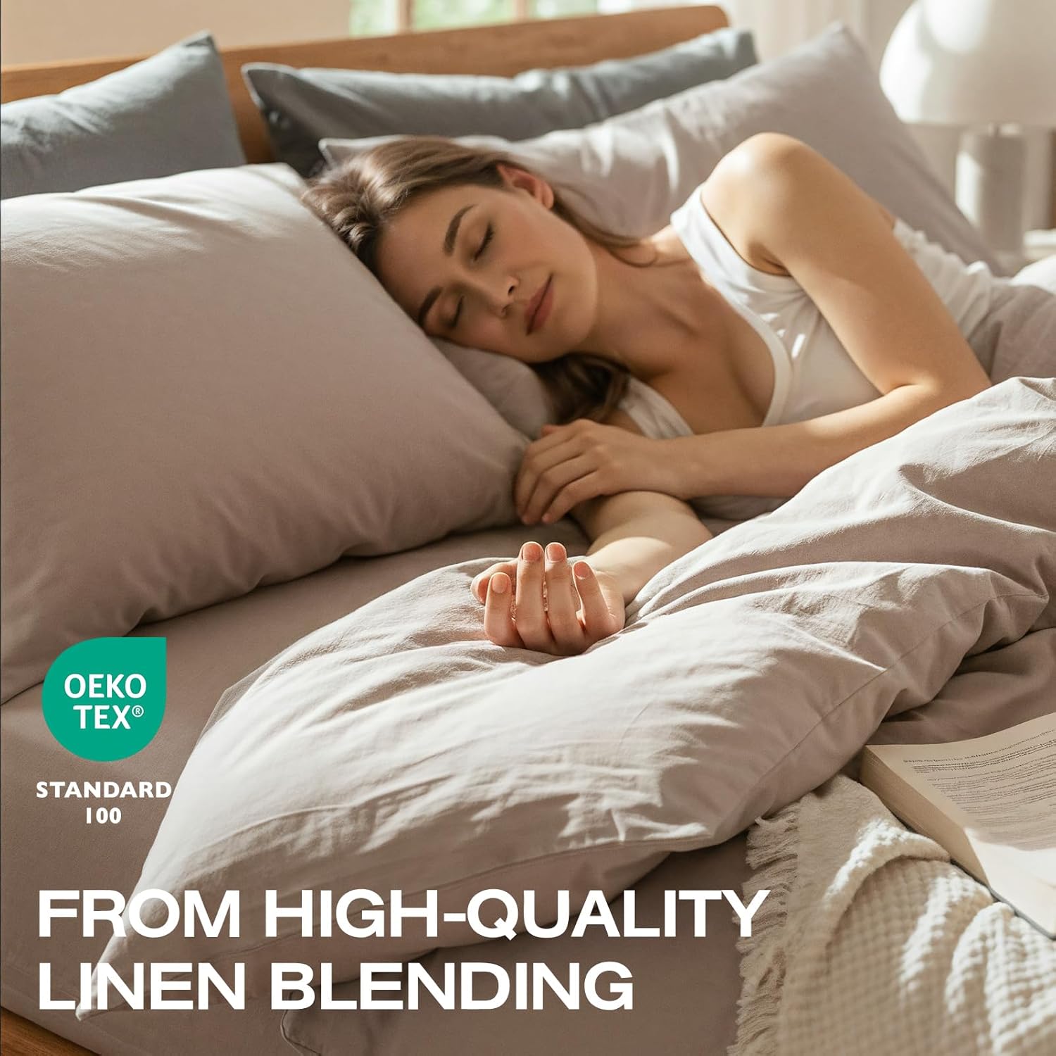 4-Piece Pure Linen Blend Sheet Set, 18" Deep Pocket, Soft Breathable All-Season Bedding for Hot Sleepers