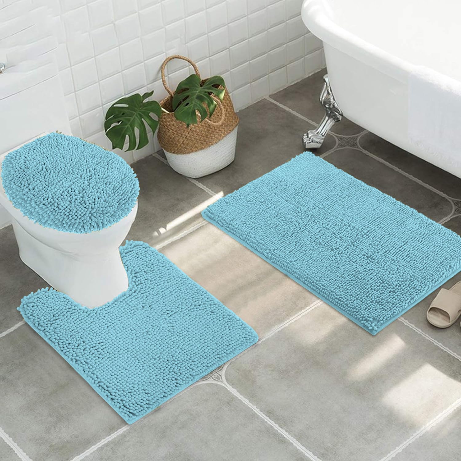 MAYSHINE Plush Shaggy Chenille Bath Mat | Extra Soft, Super Absorbent, Non-Slip Bathroom Rug | Fluffy Microfiber, Area Rug Sets for Bathroom Floor, Kitchen, Living Room | 59"x31" | Beige