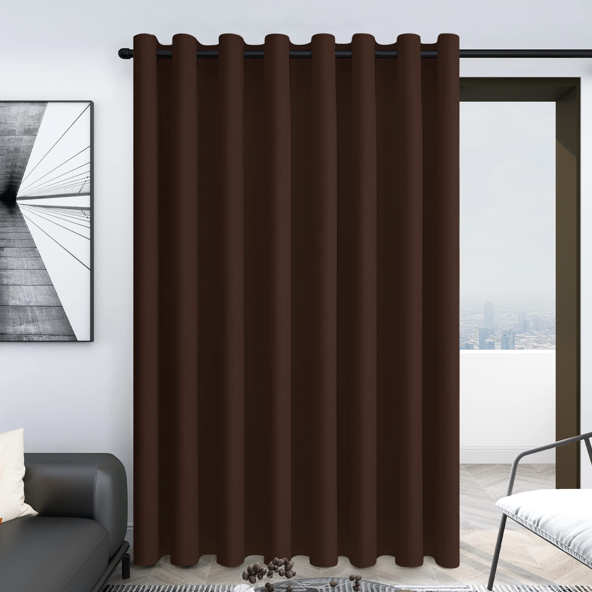 Deconovo Blackout Wide Curtain Panel, Grommet Top Thermal Insulated Room Darkening Drape for Bedroom Living Room, Khaki Divider, 100W x 84L Inch, Pack of 1