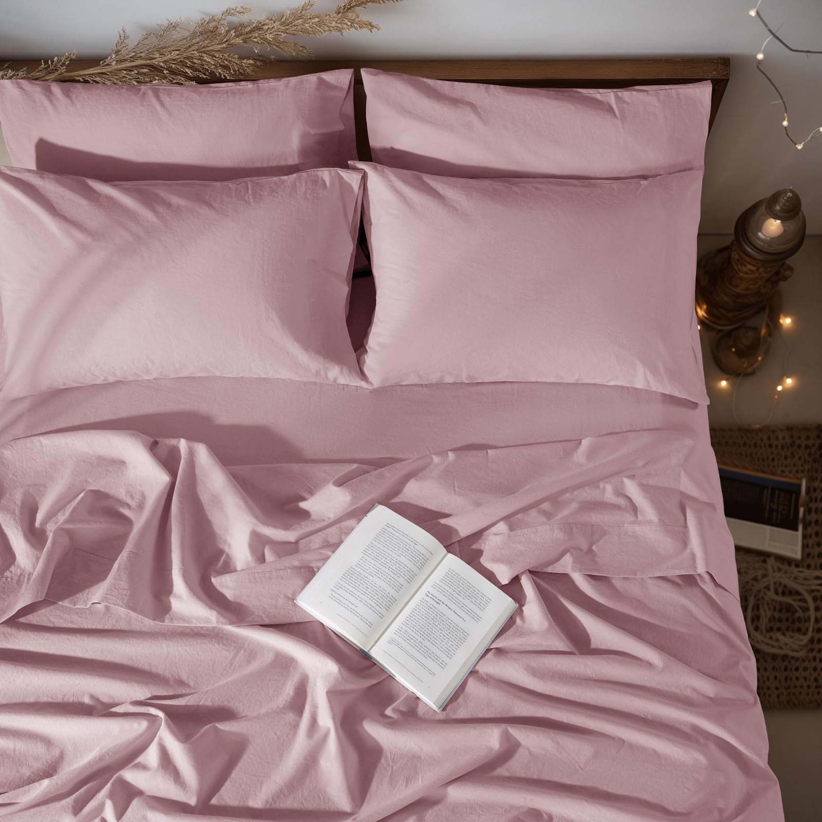 LBRO2M 100% Pure Linen Sheet Set Deep Pocket Up to 16" Bed Sheets Sets, Natural Flax Beddings Soft, Breathable, Comfortable for All Seasons 4 Pcs Sheet Set Queen Size, Linen