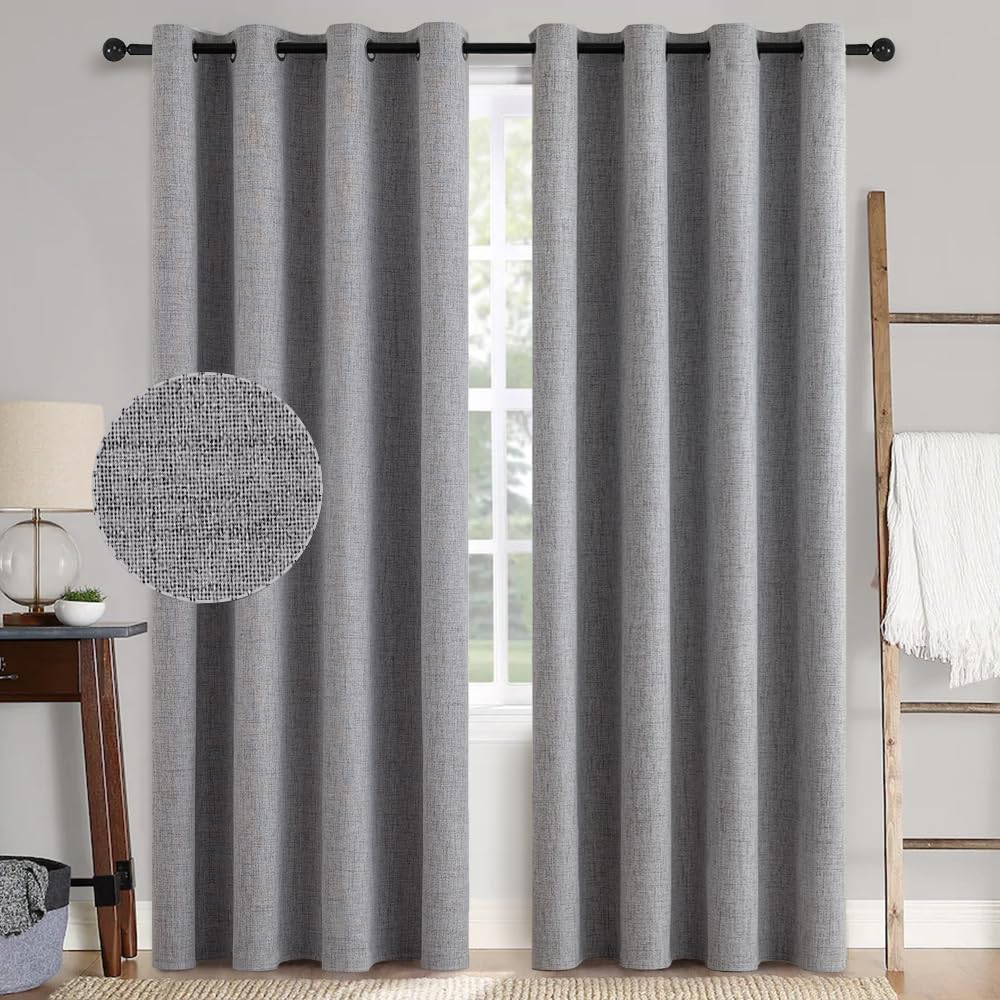 MIULEE 100% Blackout Linen Curtains for Bedroom Thermal Insulated Birch Grommet Room Darkening Curtains & Drapes for Living Room Nursery 52 x 96 Inch (2 Panels)