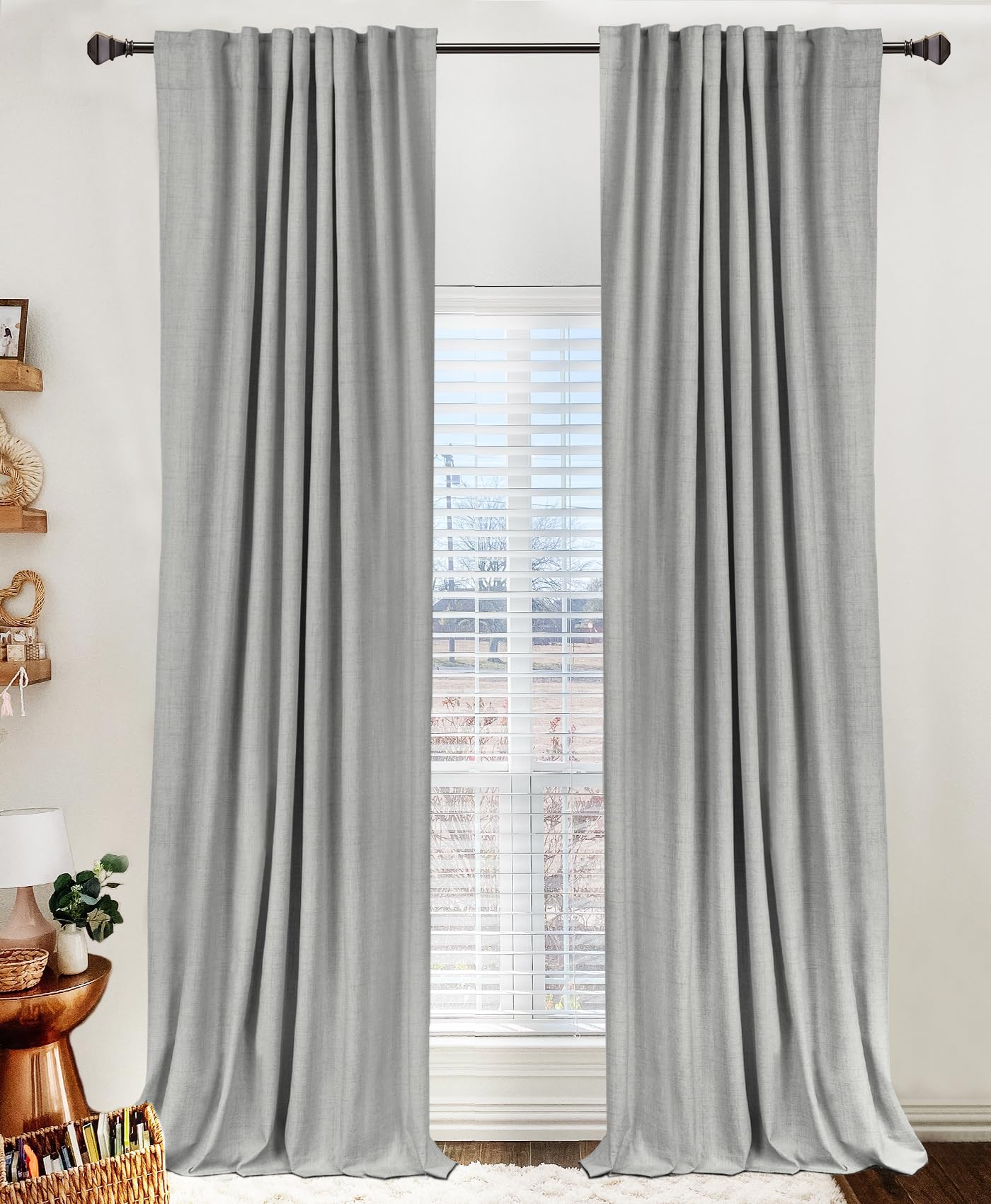 Oatmeal 2-Panel Linen Blackout Curtains, 50"W x 96"L, Thermal Insulated, Back Tab & Rod Pocket for Bedroom & Living Room