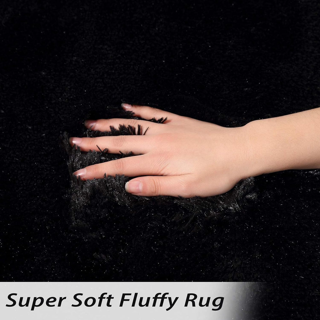 CAROMIO 10x13 Fluffy Area Rugs Extra Large Plush and Thick Faux Fur Shag Rug for Living Room Non-Slip Non-Shedding Accent Rug Carpet for Bedroom, Fuzzy Shaggy Rugs for Kids Nursery Dorm, Black