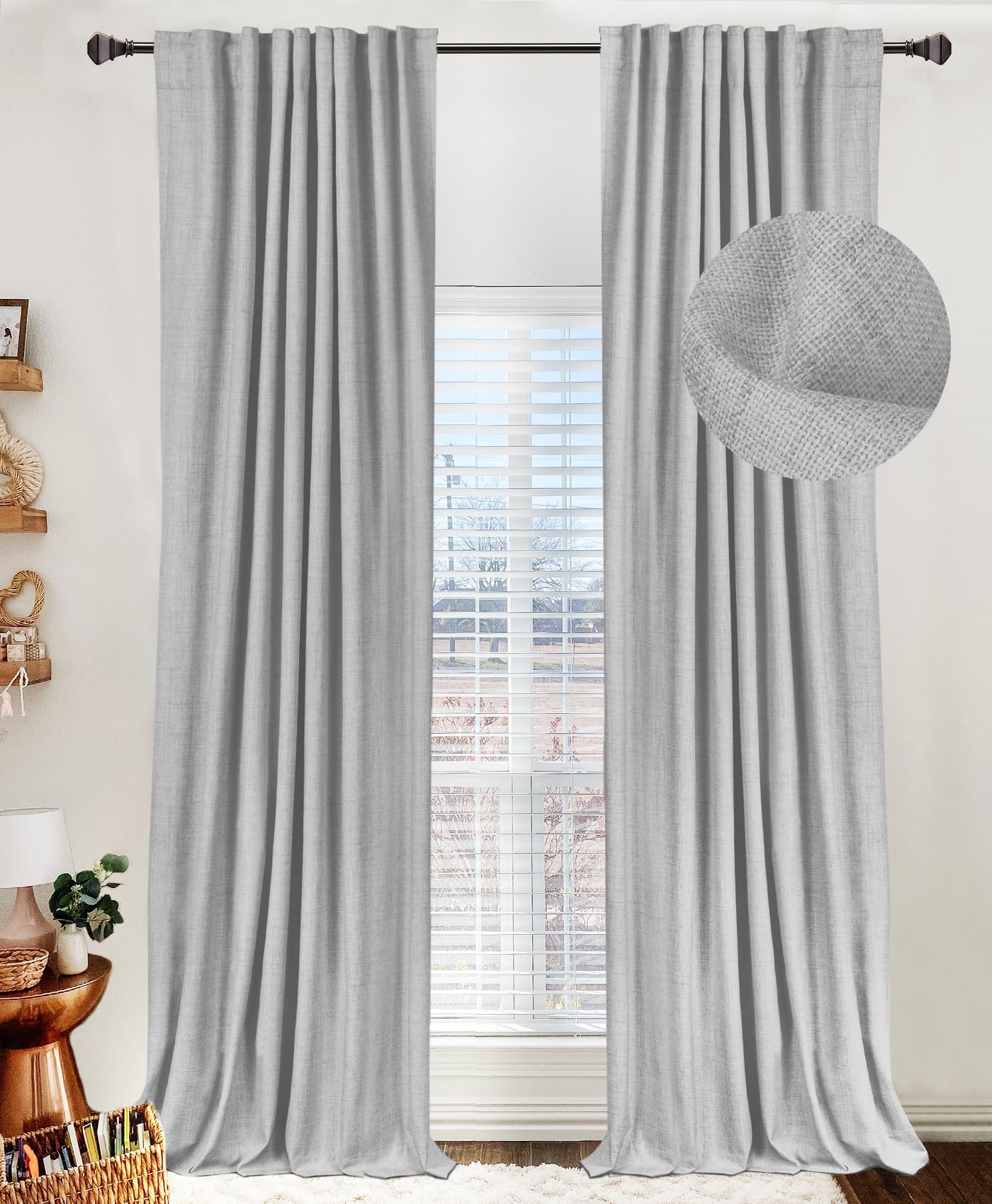 Oatmeal 2-Panel Linen Blackout Curtains, 50"W x 96"L, Thermal Insulated, Back Tab & Rod Pocket for Bedroom & Living Room