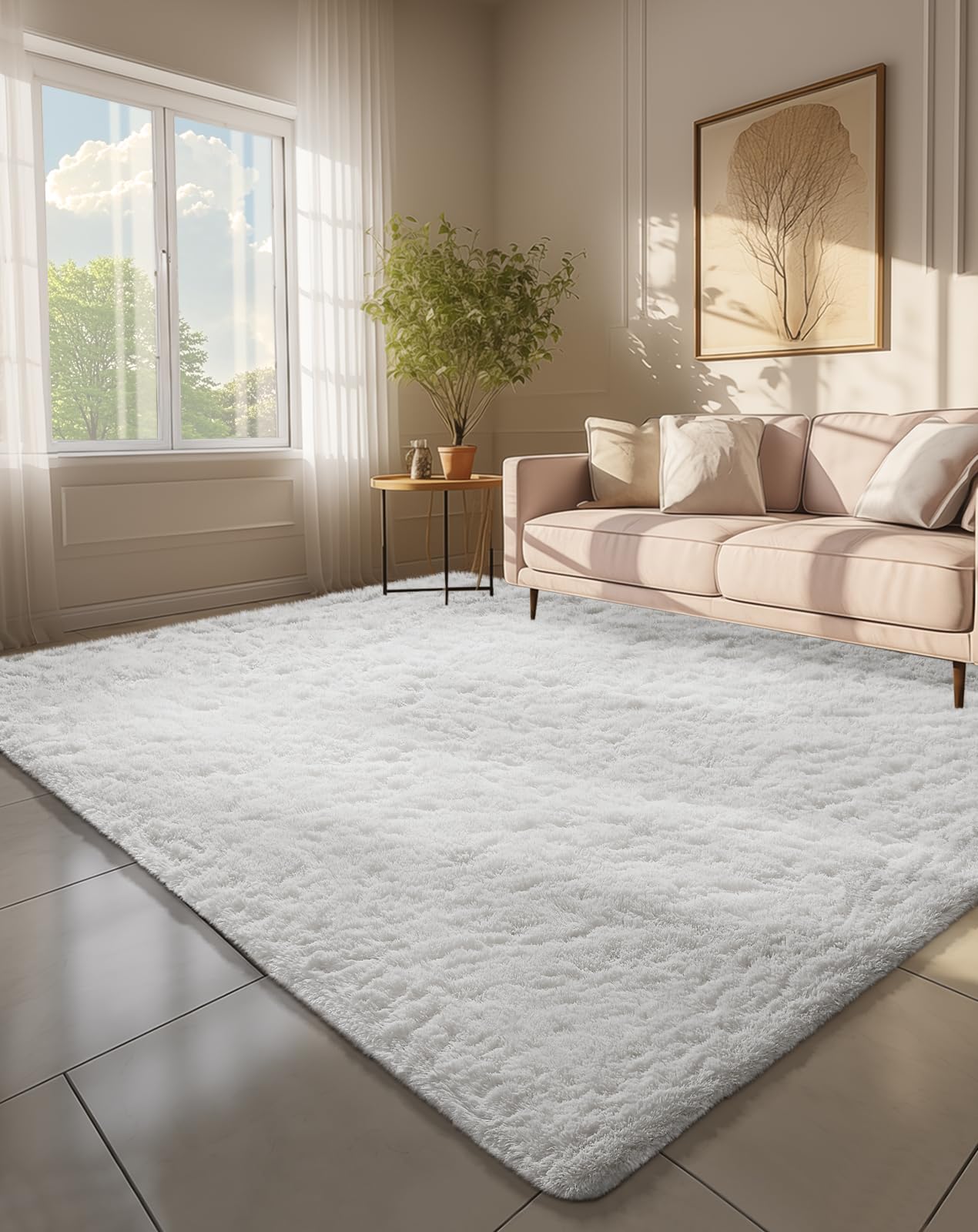 Ophanie Beige Rugs for Living Room Bedroom, 5x8 Fluffy Fuzzy Furry Carpet, Plush Soft Shaggy Bedside Indoor Floor Area Rug for Kids Girls Boys Baby Teen Dorm Nursery Home Decor Aesthetic