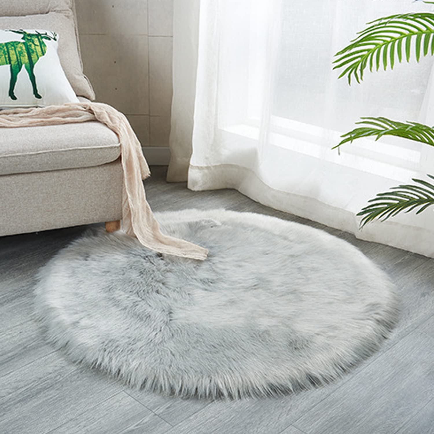 Luxury Faux Sheepskin Area Rugs Supersoft Fluffy Shaggy Round Floor Carpet Mat Decorative Throw Cover- Children Play Carpet for Living & Bedroom Sofa Light Pink, 5 ft Diameter