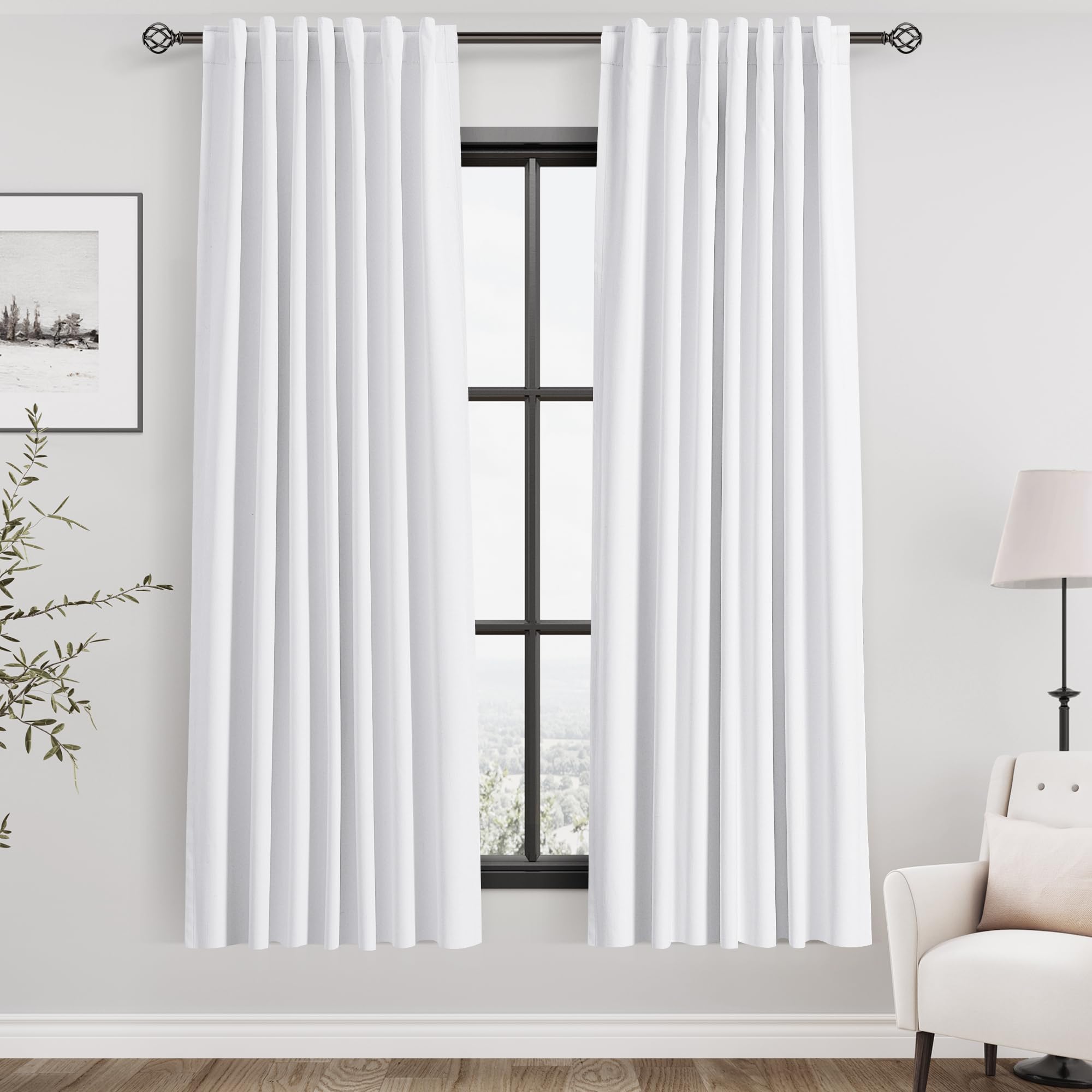 Nanspring Light Grey 100% Blackout Linen Curtains for Bedroom 90 Inches Long Back Tab Thermal Insulated Modern Luxury Simple Black Out Curtain for Living Room Dining Room Drapes 52x90, 2 Panels