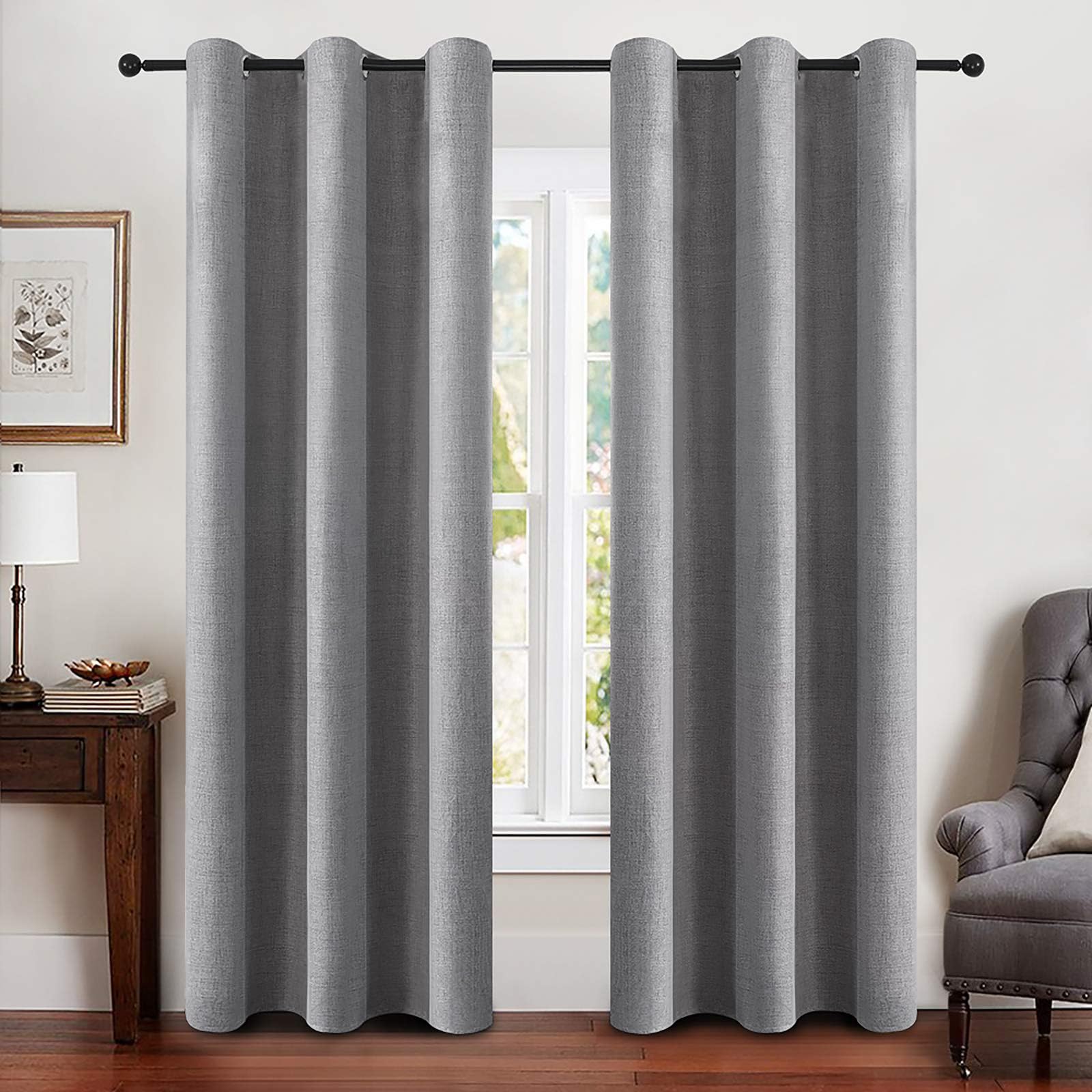 MIULEE 100% Blackout Linen Curtains for Bedroom Thermal Insulated Birch Grommet Room Darkening Curtains & Drapes for Living Room Nursery 52 x 96 Inch (2 Panels)