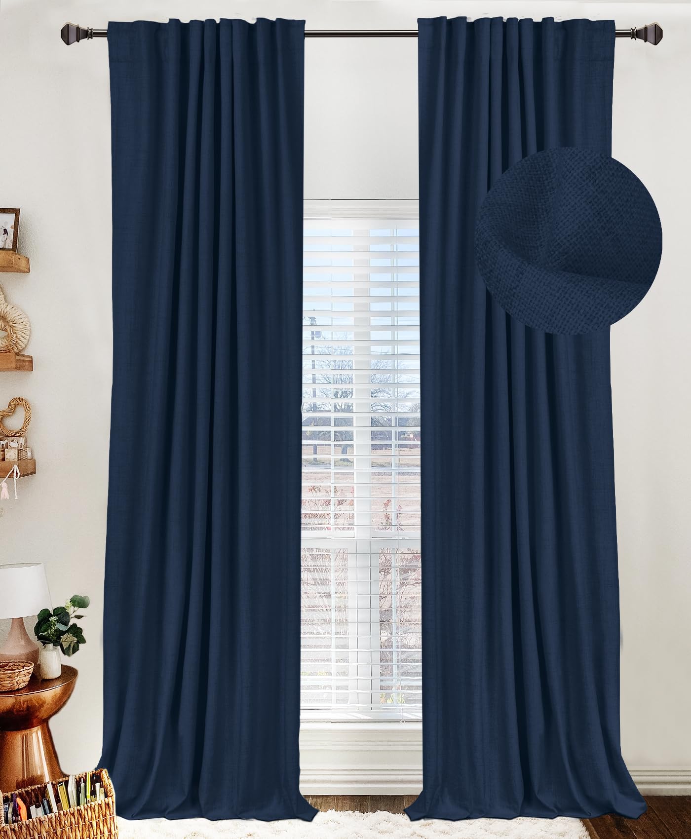 Oatmeal 2-Panel Linen Blackout Curtains, 50"W x 96"L, Thermal Insulated, Back Tab & Rod Pocket for Bedroom & Living Room