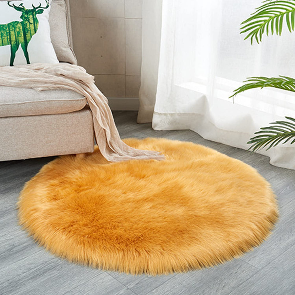 Luxury Faux Sheepskin Area Rugs Supersoft Fluffy Shaggy Round Floor Carpet Mat Decorative Throw Cover- Children Play Carpet for Living & Bedroom Sofa Light Pink, 5 ft Diameter