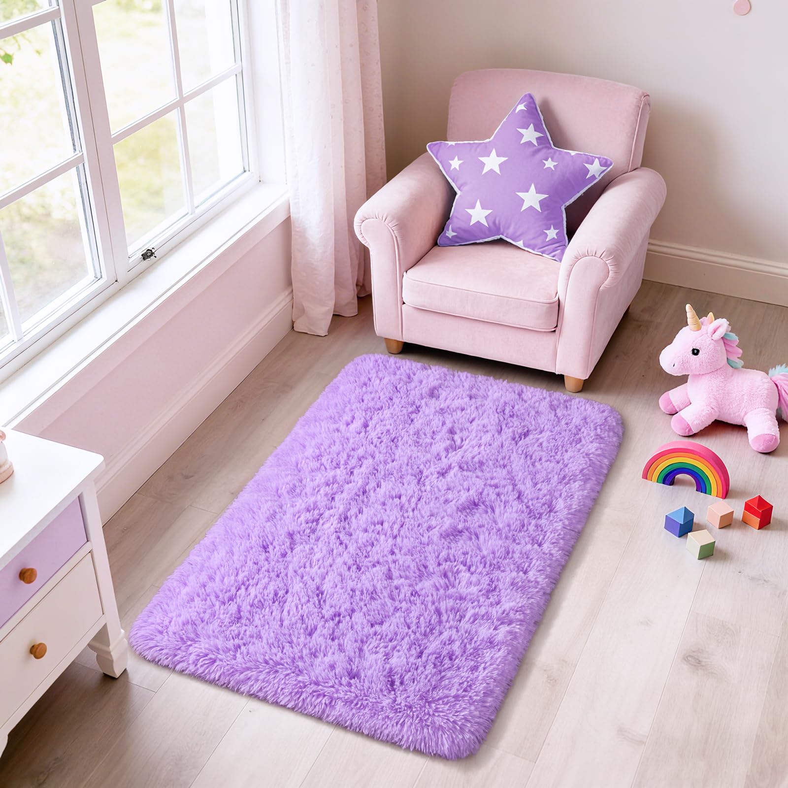 Merelax Soft Modern Indoor Shaggy Area Rug for Bedroom Livingroom Dorm Kids Room Home Decorative, Non-Slip Plush Fluffy Furry Fur Rugs Comfy Nursery Accent Floor Carpet 2x3 Feet, Black