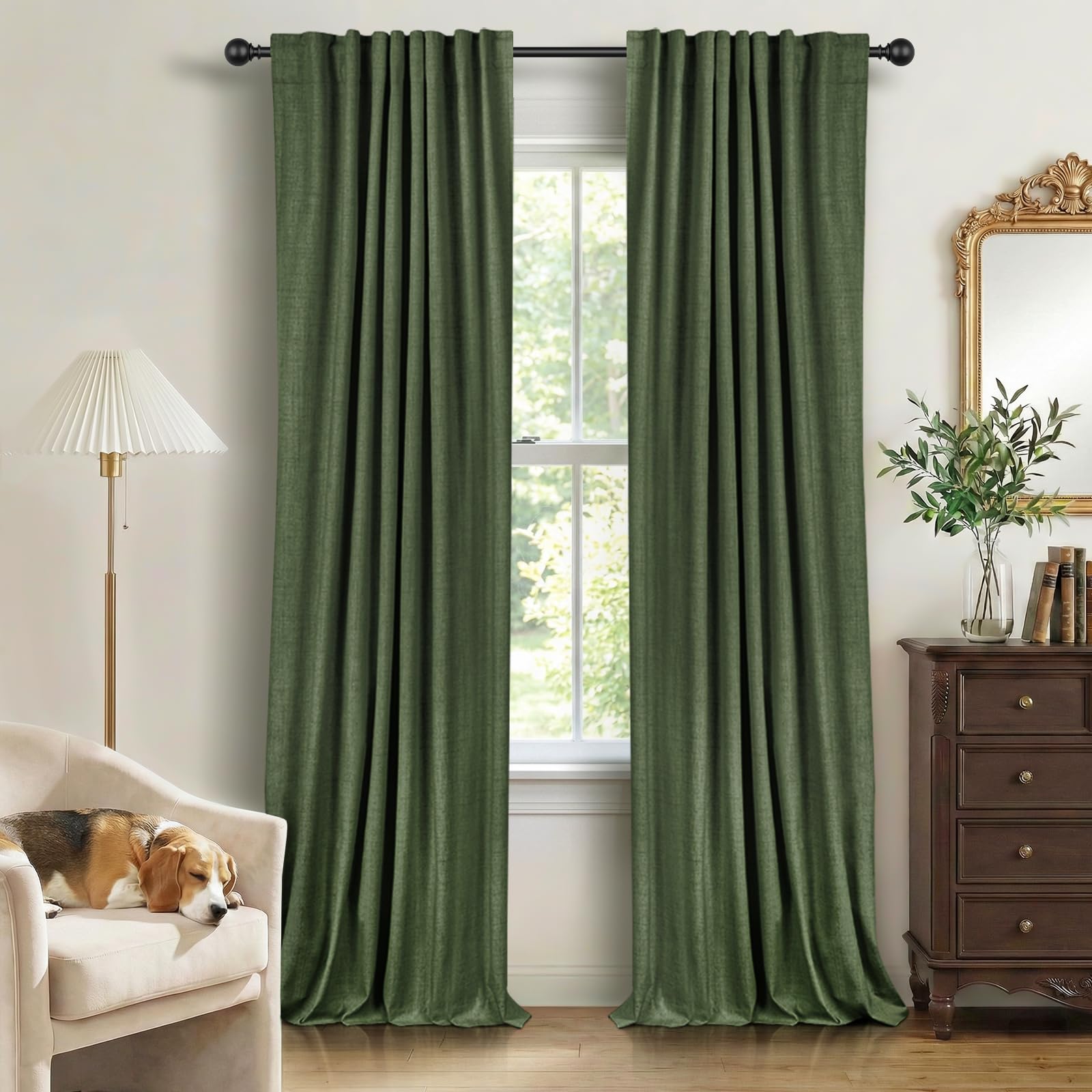 Oatmeal 2-Panel Linen Blackout Curtains, 50"W x 96"L, Thermal Insulated, Back Tab & Rod Pocket for Bedroom & Living Room