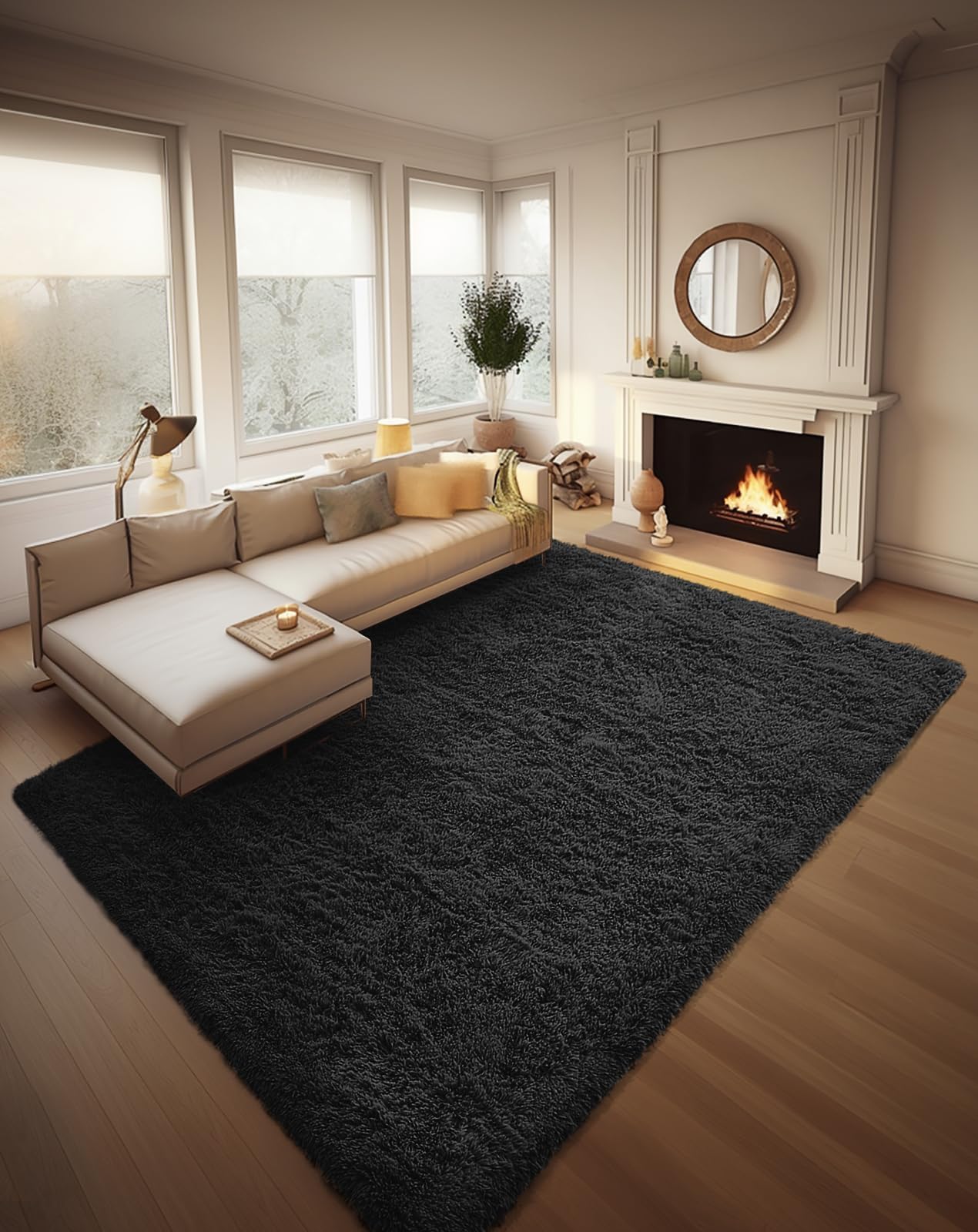 Ophanie Beige Rugs for Living Room Bedroom, 5x8 Fluffy Fuzzy Furry Carpet, Plush Soft Shaggy Bedside Indoor Floor Area Rug for Kids Girls Boys Baby Teen Dorm Nursery Home Decor Aesthetic