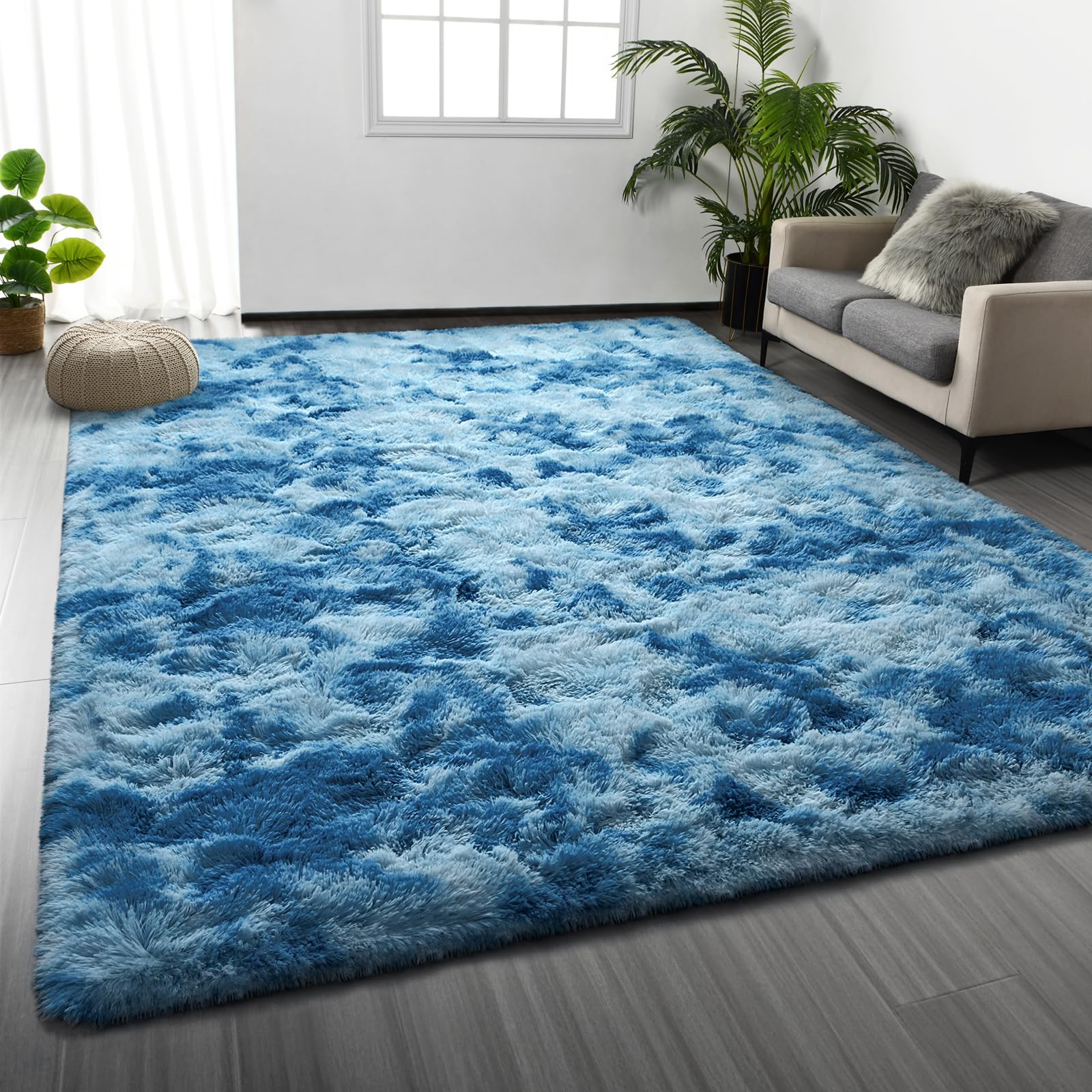Deerhoo Large Shag Area Rugs 5 x 8, Tie-Dyed Plush Fuzzy Rugs for Living Room, Ultra Soft Fluffy Furry Rug for Bedroom, Indoor Carpet Nursery Rugs for Kids Room Home Decor, Purple