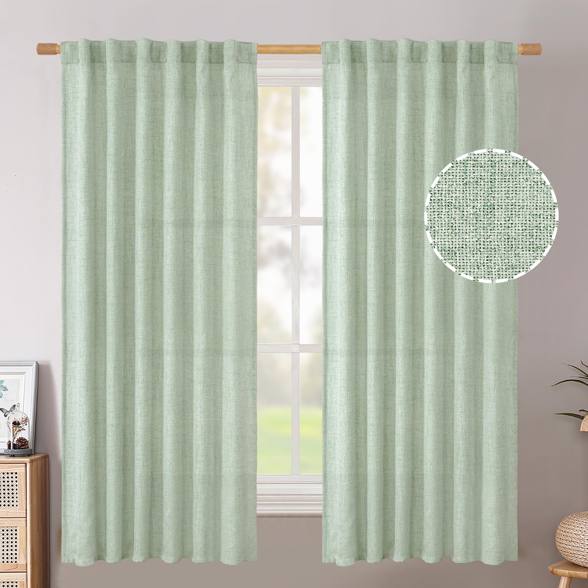 BGment Long 102 Inch Length Linen Curtains for Living Room, Natural Rod Pocket Textured Burlap Drapes Rustic Country Light Filtering for Bedroom Semi Sheer Back Tab, 2 Panel, 52 Inch Wide Each Panel