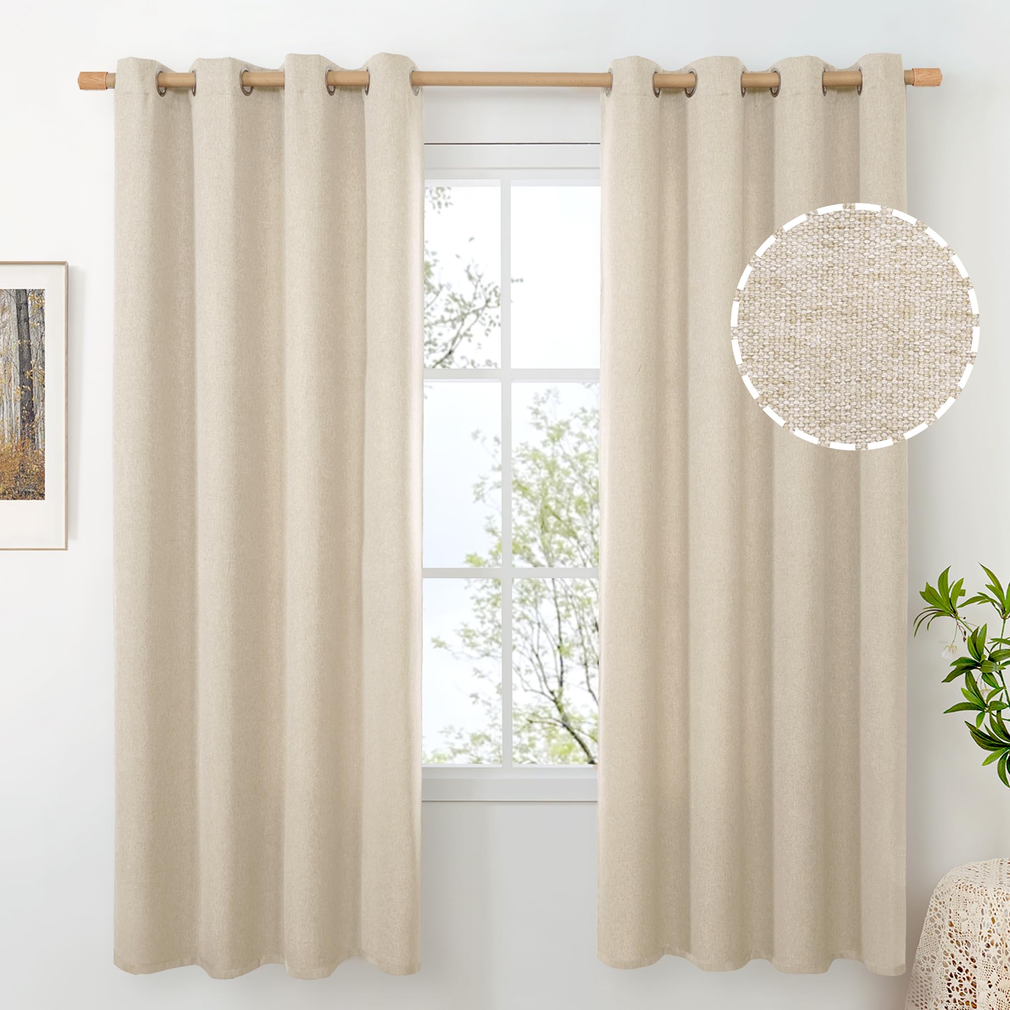 BGment Linen Curtains 95 Inch Long for Living Room 2 Panels, Thick Textured Privacy Floor Length Window Drapes Non See Through for Bedroom Farmhouse Light Filtering Grommet Top, Each 52 Inch Wide