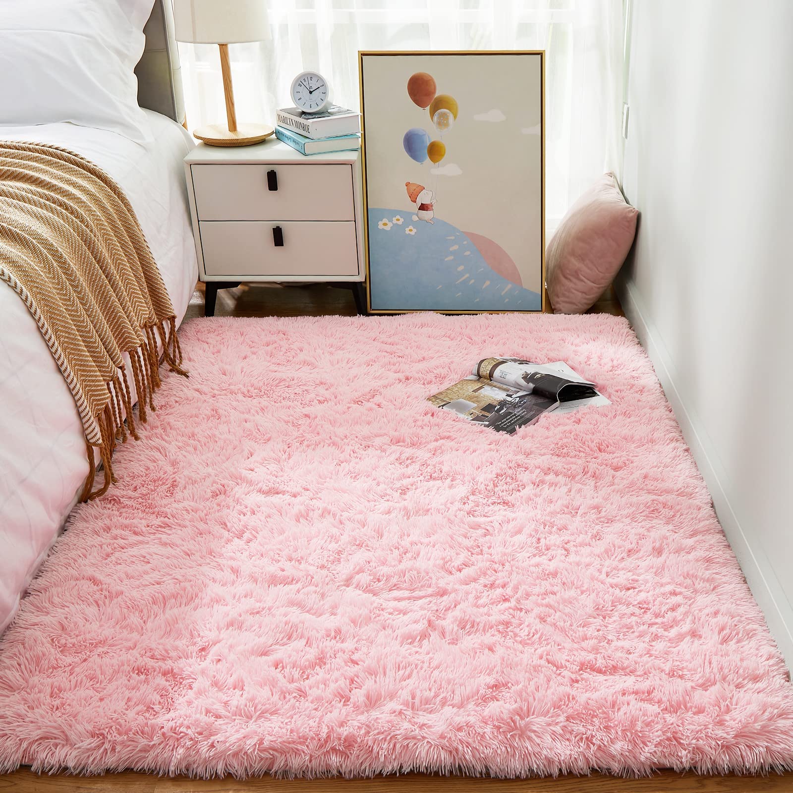 Ophanie Beige Rugs for Living Room Bedroom, 5x8 Fluffy Fuzzy Furry Carpet, Plush Soft Shaggy Bedside Indoor Floor Area Rug for Kids Girls Boys Baby Teen Dorm Nursery Home Decor Aesthetic
