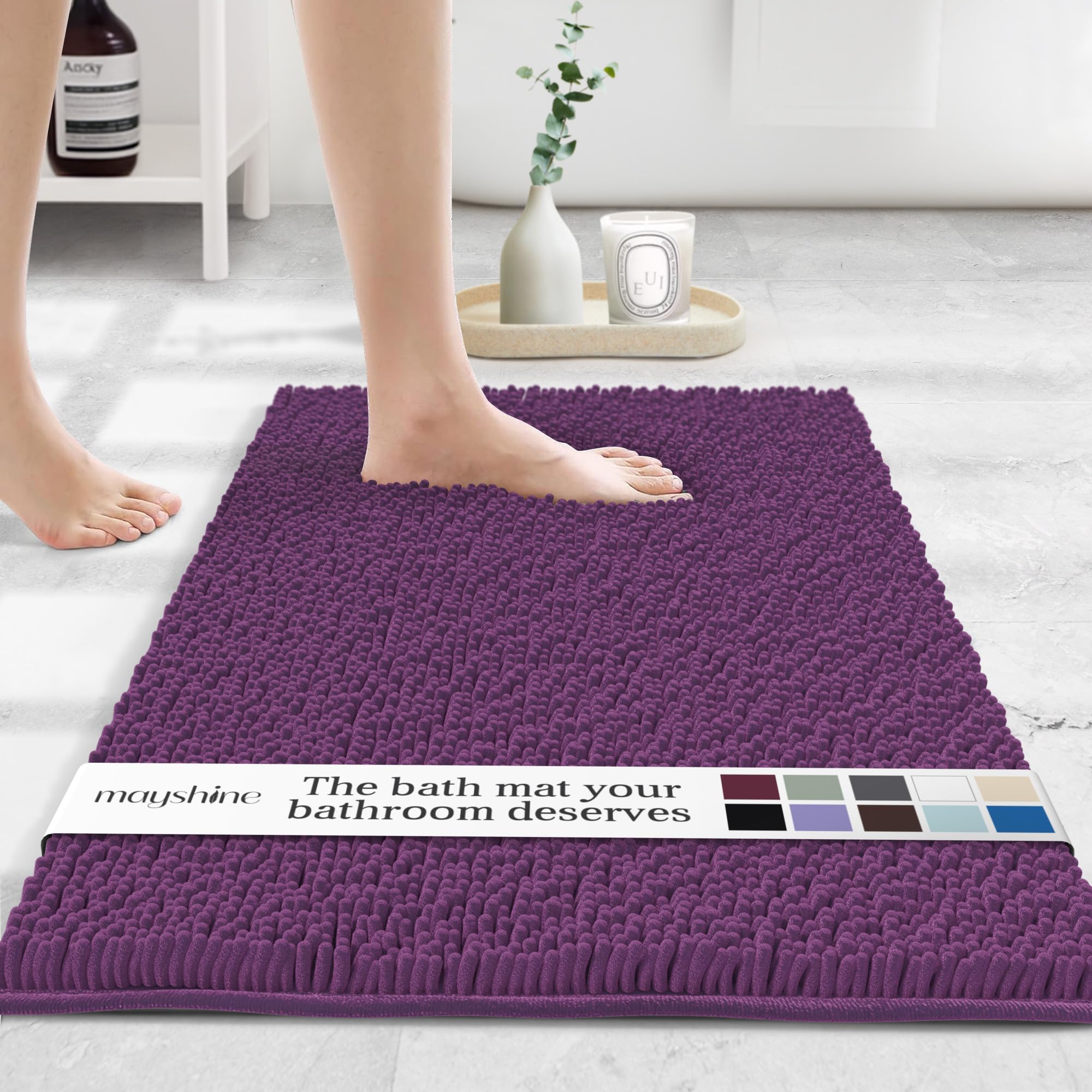 MAYSHINE Plush Shaggy Chenille Bath Mat | Extra Soft, Super Absorbent, Non-Slip Bathroom Rug | Fluffy Microfiber, Area Rug Sets for Bathroom Floor, Kitchen, Living Room | 59"x31" | Beige