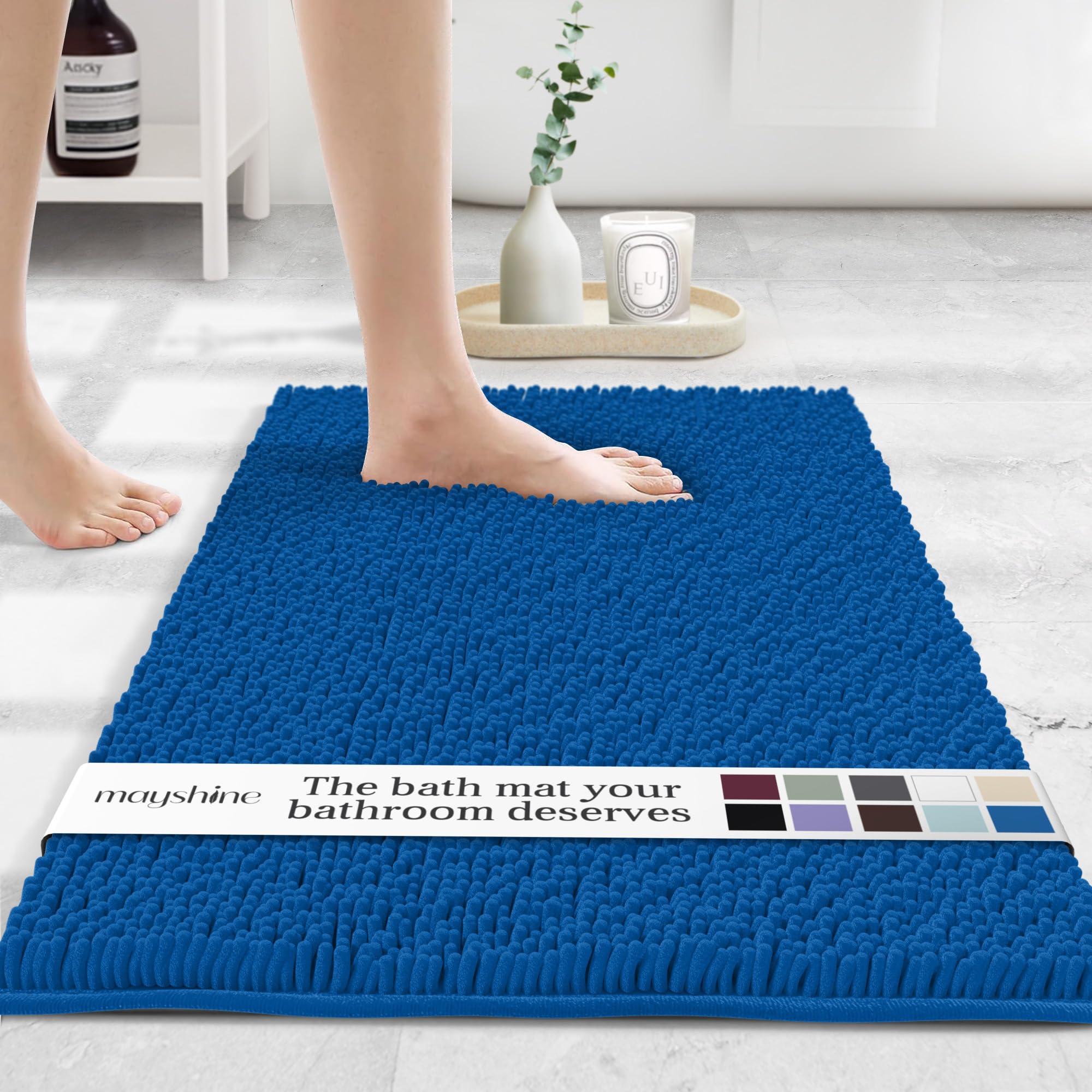 MAYSHINE Plush Shaggy Chenille Bath Mat | Extra Soft, Super Absorbent, Non-Slip Bathroom Rug | Fluffy Microfiber, Area Rug Sets for Bathroom Floor, Kitchen, Living Room | 59"x31" | Beige