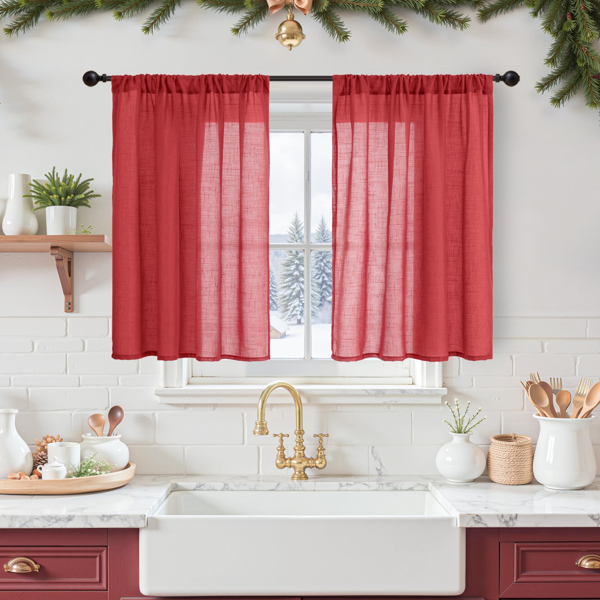 BGment 90 Inches Long Curtains Linen Semi Sheer, Light Filtering Window Treatments Drapes with Rod Pocket Lightweight for Living Room Bedroom, 2 Panels, 52 Inch Wide Each Panel