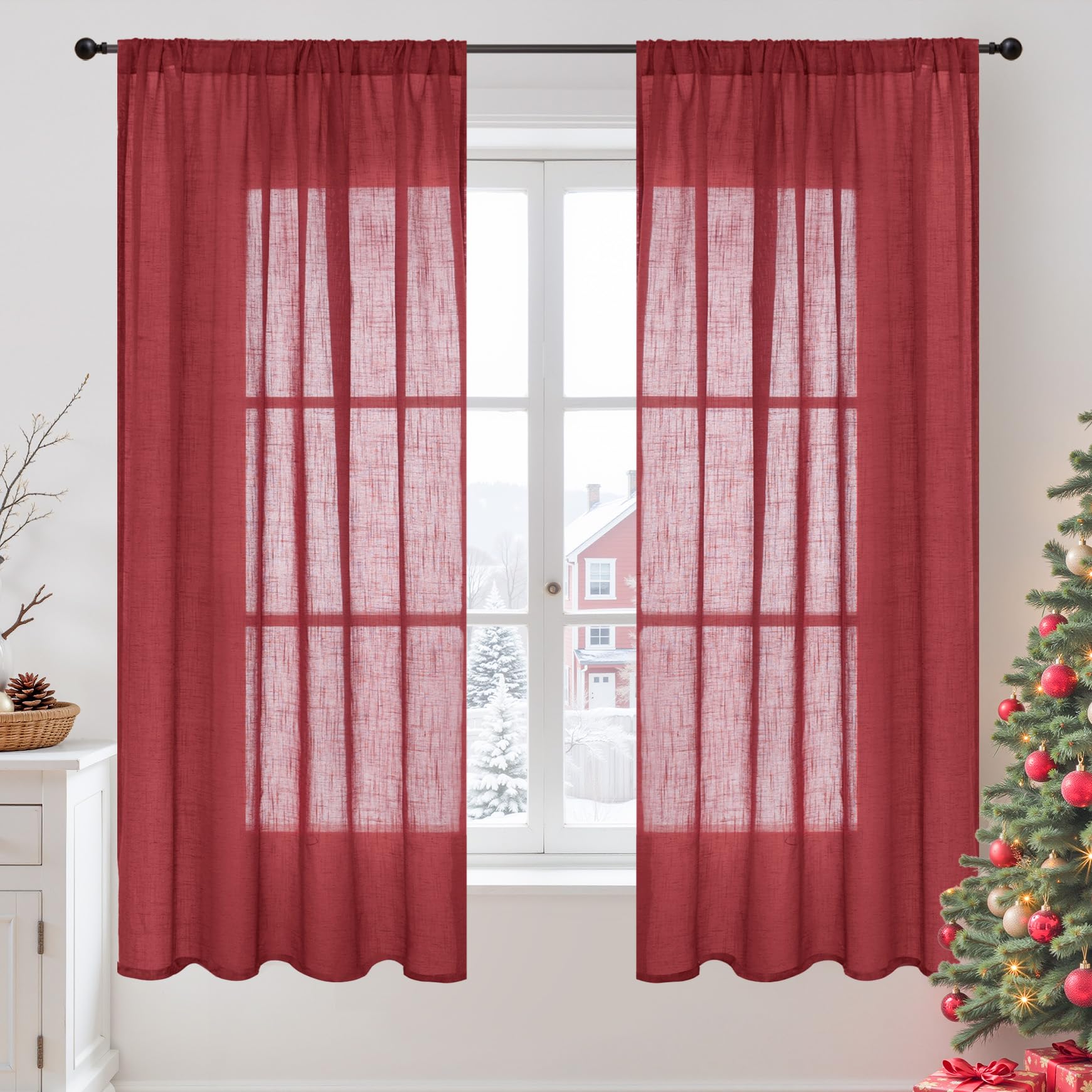 BGment 90 Inches Long Curtains Linen Semi Sheer, Light Filtering Window Treatments Drapes with Rod Pocket Lightweight for Living Room Bedroom, 2 Panels, 52 Inch Wide Each Panel