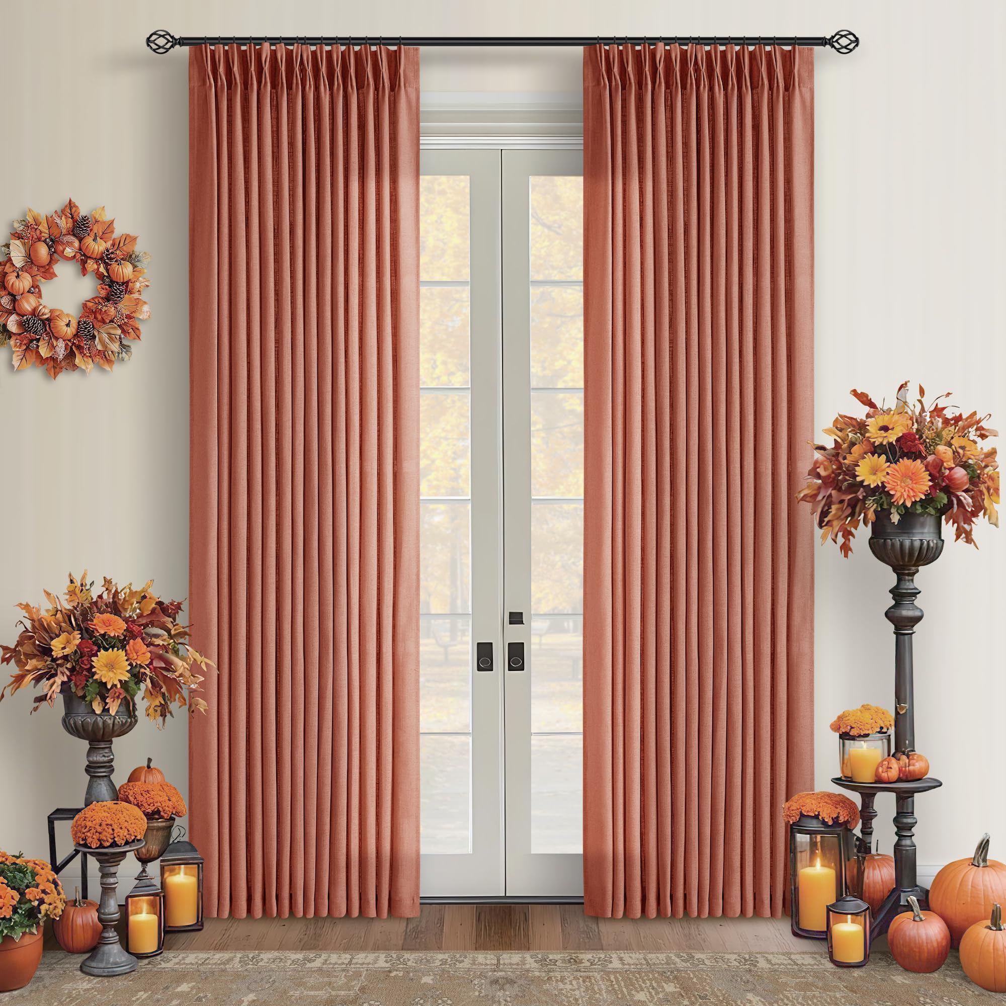 90 Inch Pinch Pleated Linen Curtains 2 Panel Set for Living Room Cream Natural Thick Linen Textured Drapes 90 Inches Long Pinch Pleat Drapes Birch Ivory Semi Sheer Curtain for Dining Bedroom Office