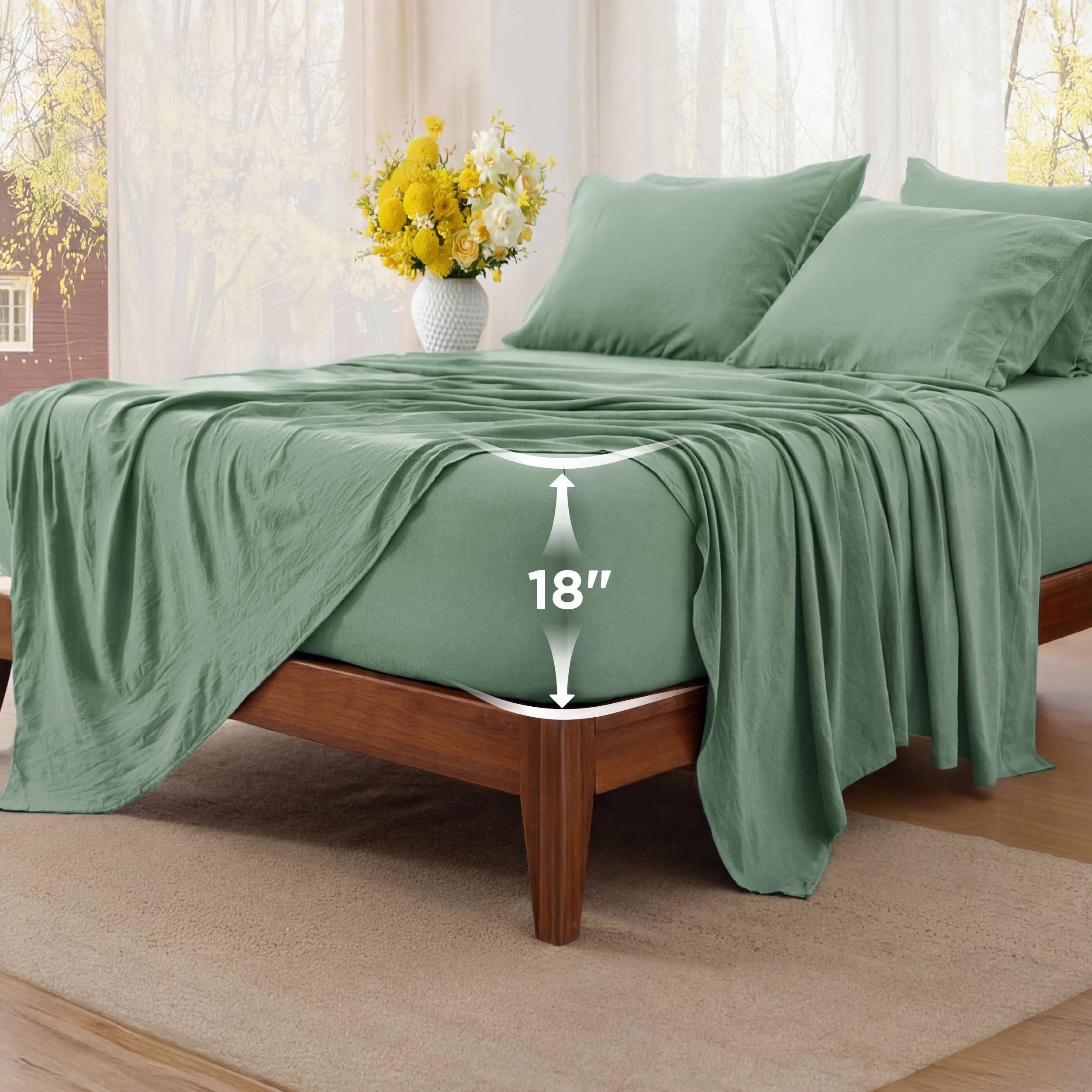 Bedsure Deep Pocket King Sheet Set - 6 Piece, Prewashed Ultra-Soft King Size Sheets Set, Fits Mattresses Up to 18 Inches Thick, Breathable & Secure Fit, Hotel Luxury Bedding, Linen