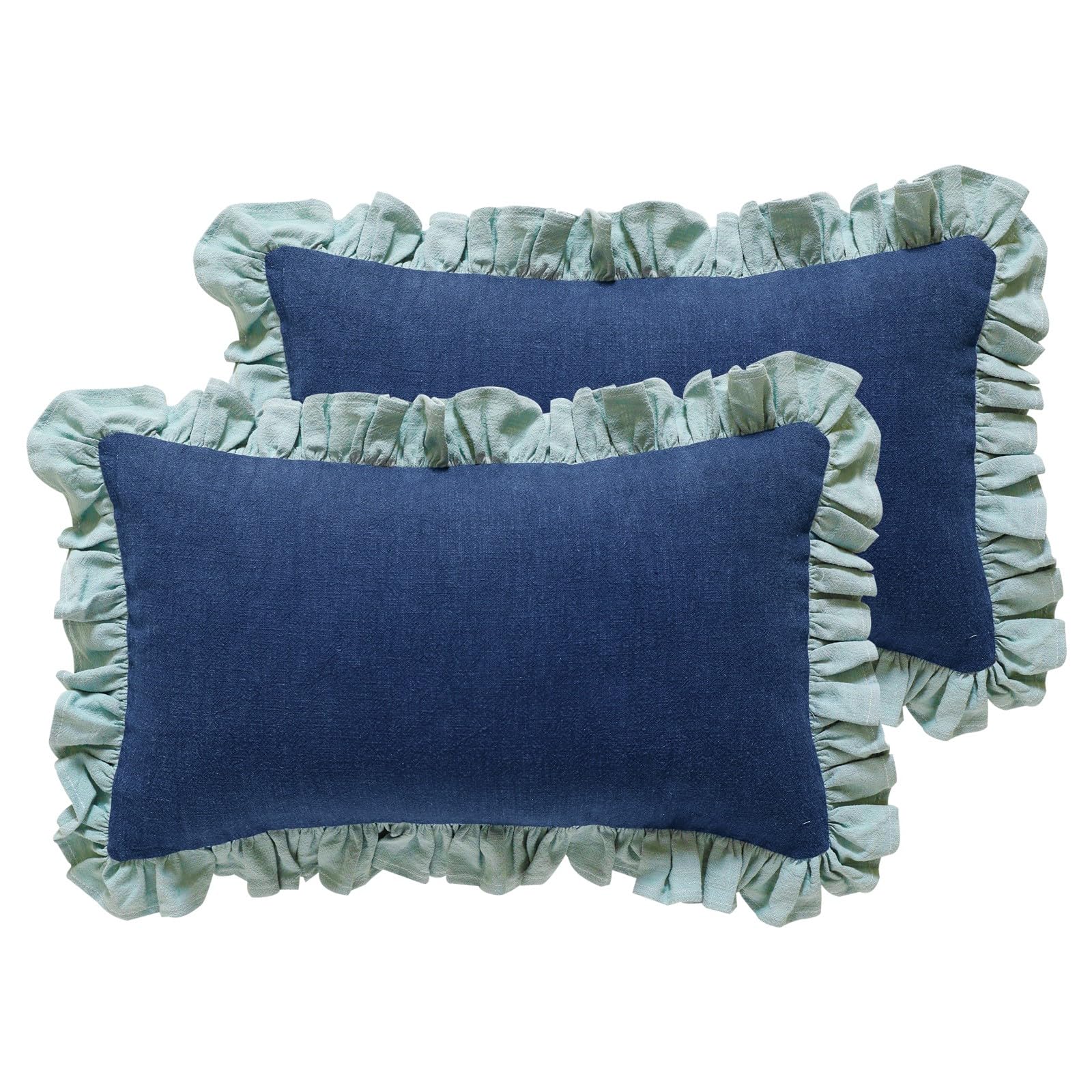 patdrea Rhodo Shabby Chic Decorative Throw Pillow Covers 22x22 Set of 2,Farmhouse Red Linen Pillow Covers with Ruffles,Square Sturdy Throw Pillow Case for Couch Sofa Bed Living Room