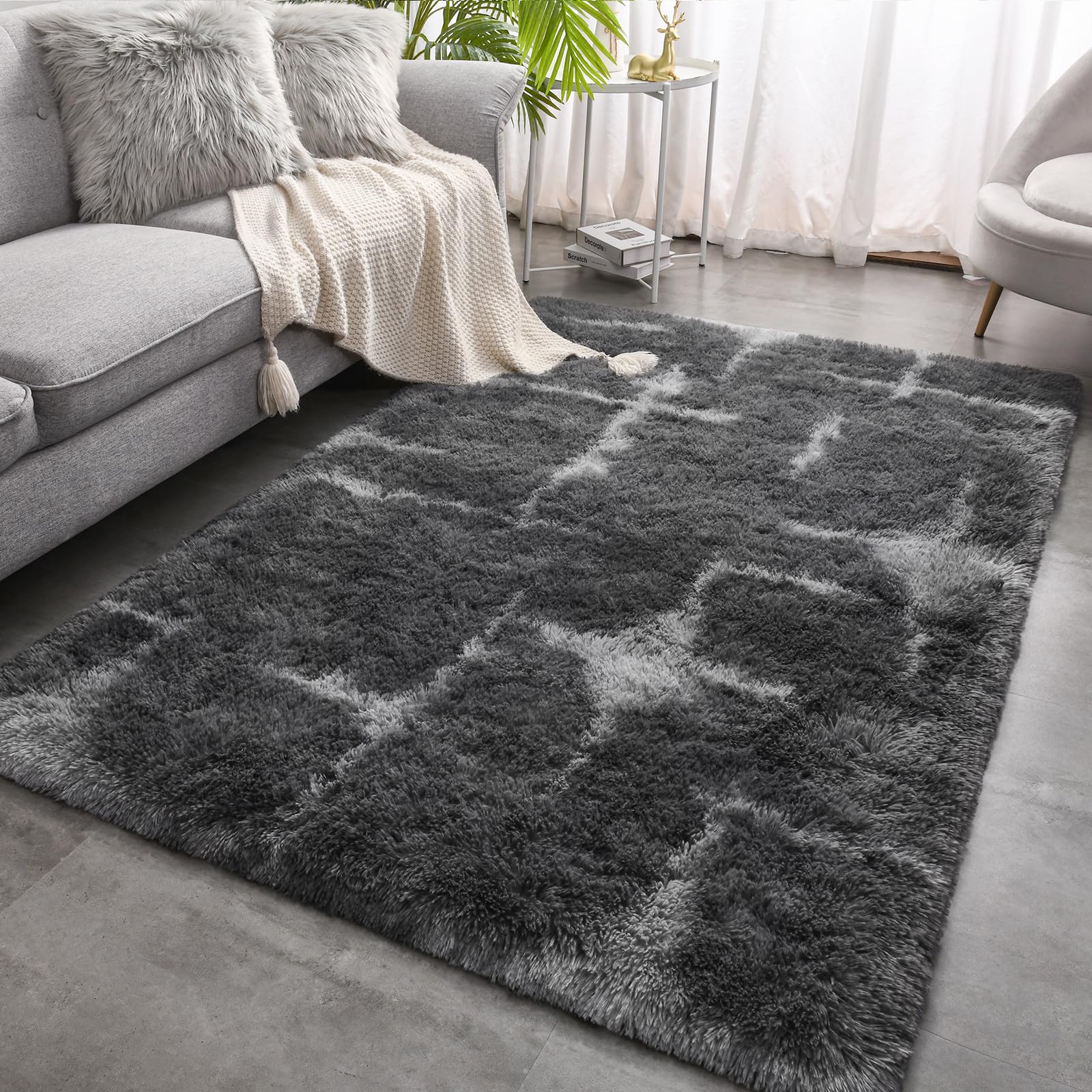 Merelax Soft Modern Indoor Shaggy Area Rug for Bedroom Livingroom Dorm Kids Room Home Decorative, Non-Slip Plush Fluffy Furry Fur Rugs Comfy Nursery Accent Floor Carpet 2x3 Feet, Black