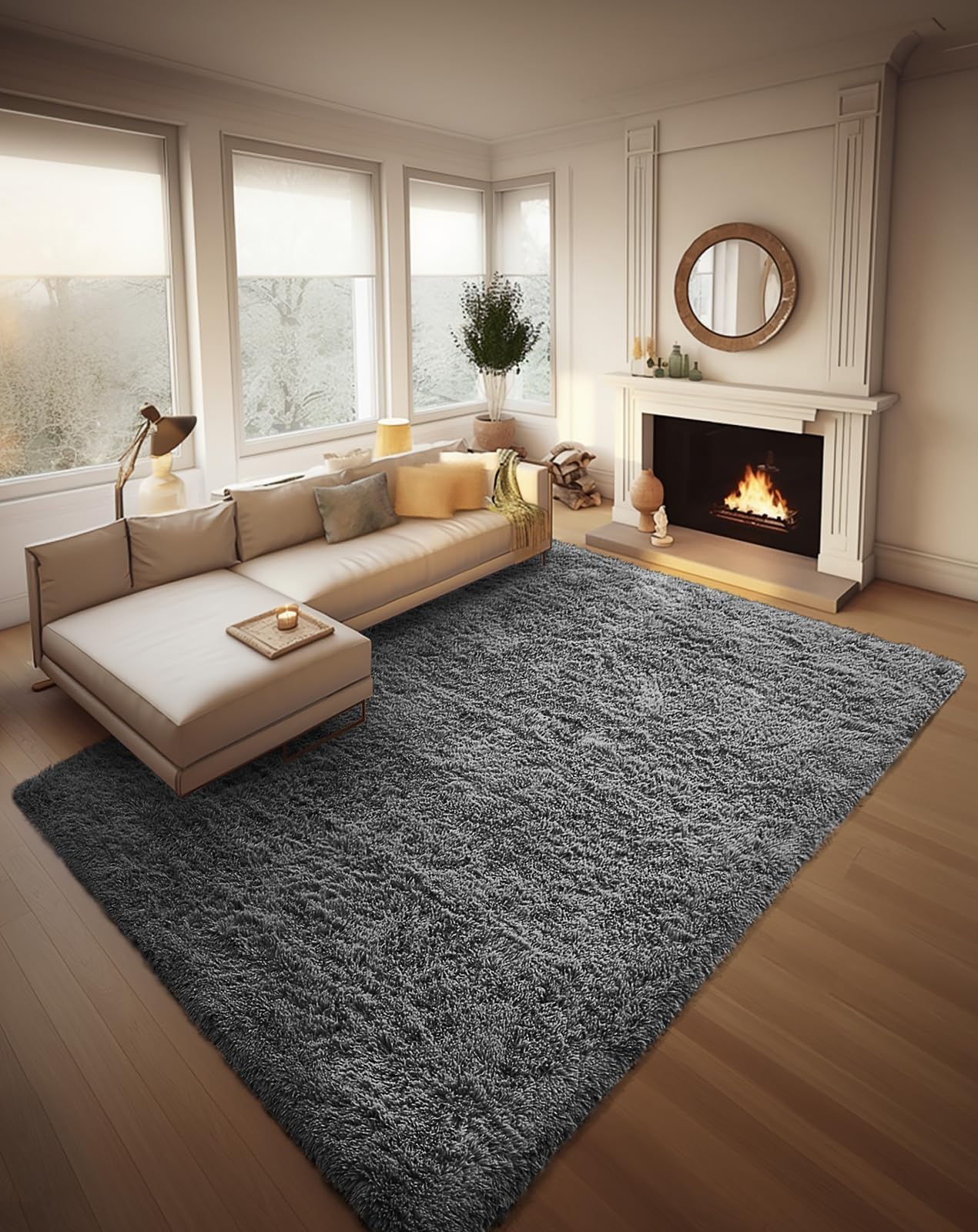 Ophanie Beige Rugs for Living Room Bedroom, 5x8 Fluffy Fuzzy Furry Carpet, Plush Soft Shaggy Bedside Indoor Floor Area Rug for Kids Girls Boys Baby Teen Dorm Nursery Home Decor Aesthetic