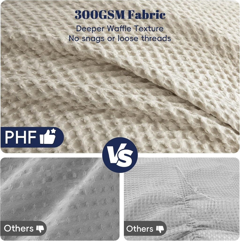 PHF Ultra Soft Waffle Weave Comforter Set Queen Size, 3 Pieces Lightweight Breathable Comfy Bedding Set, Comfy Textured 1 Comforter with 2 Pillow Shams, Linen