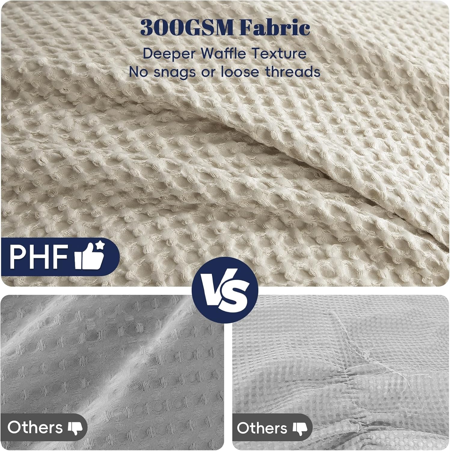 PHF Ultra Soft Waffle Weave Comforter Set Queen Size, 3 Pieces Lightweight Breathable Comfy Bedding Set, Comfy Textured 1 Comforter with 2 Pillow Shams, Linen