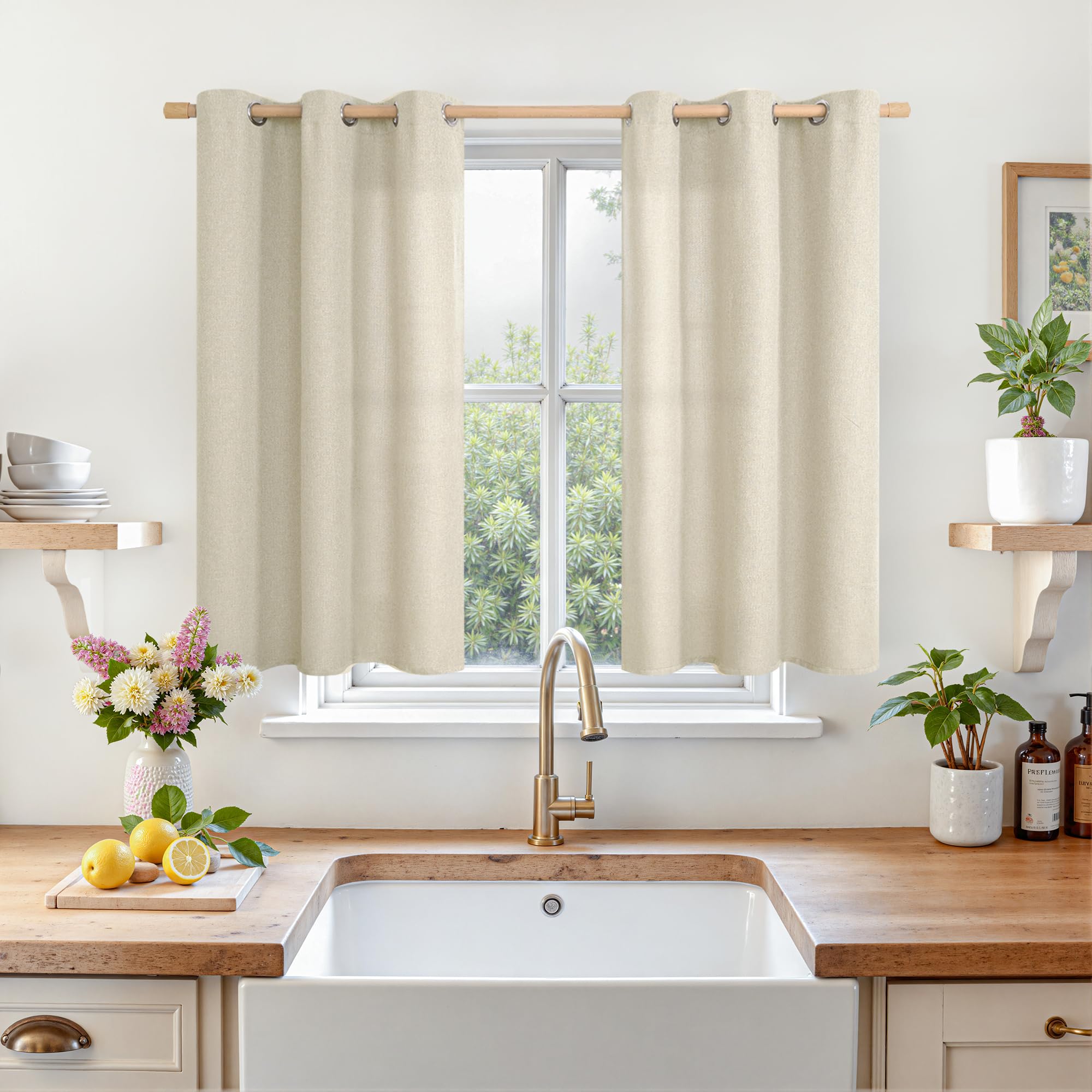 LAMIT Natural Beige Linen Curtains for Bedroom, 84 inches Grommet Thermal Insulated Thick Burlap Farmhouse Neutral Curtains Noise Reducing Light Filtering Drapes for Living Room, 2 Panels, W60 x L84