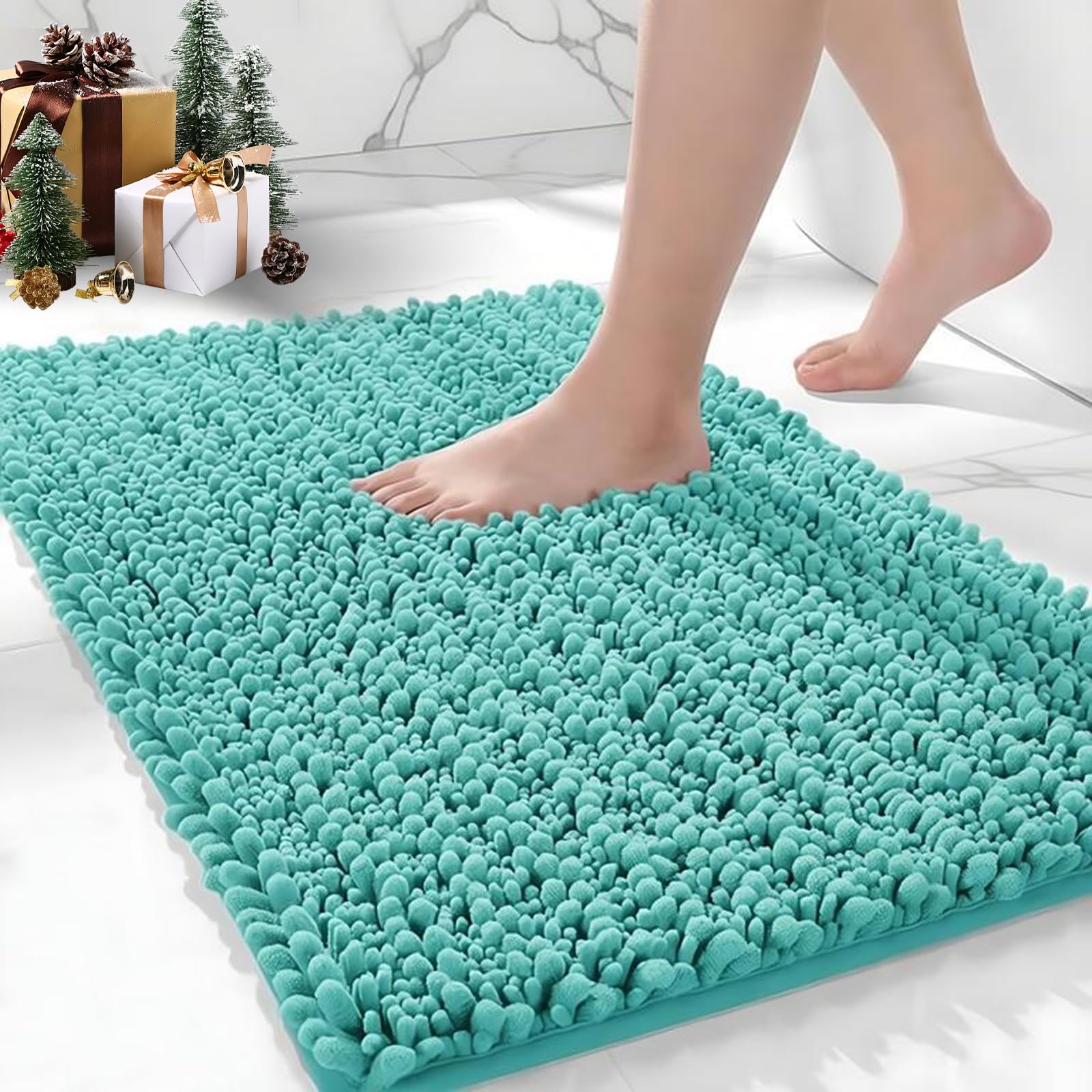 Bathroom Rugs Non Slip Washable 70x24, Extra Thick Soft Chenille Absorbent Bath Mat, High Density Barrier Non Slip Backing, Quick Dry Plush Shaggy Floor Carpet for Tub&Shower, White