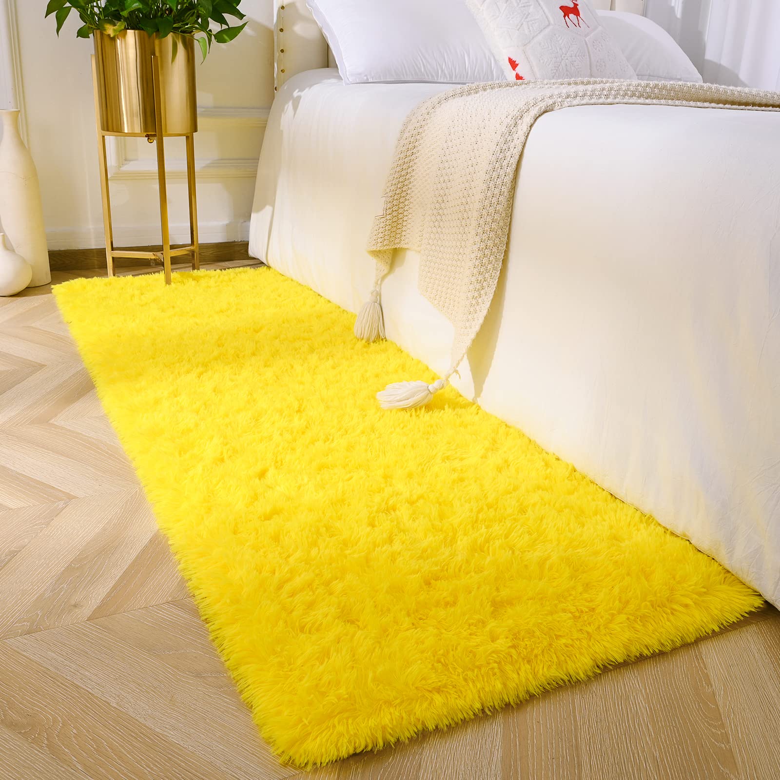Amearea Yellow 6×9ft Soft Shag Rug, Non-slip Fluffy Carpet for Bedroom, Living Room & Nursery
