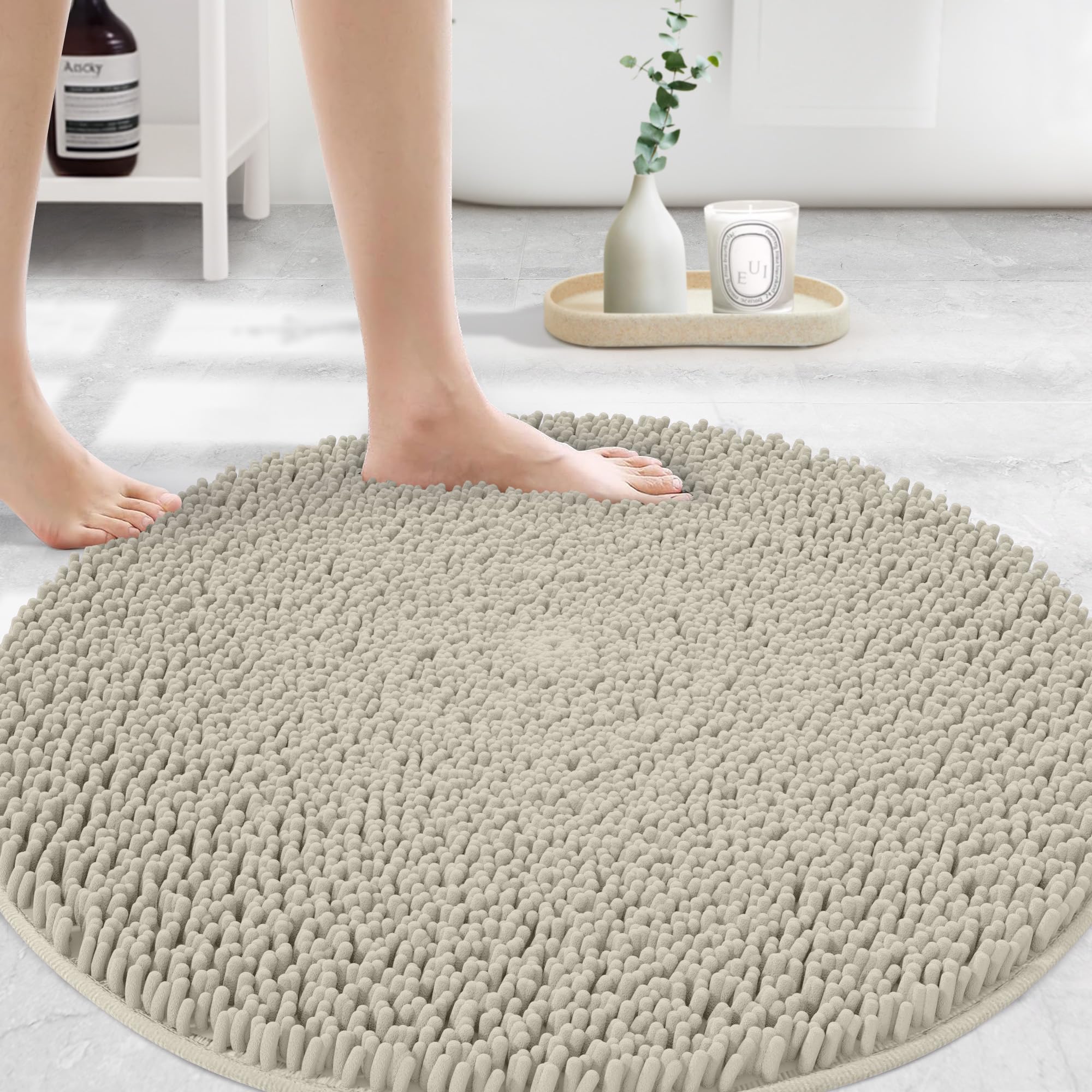 MAYSHINE Plush Shaggy Chenille Bath Mat | Extra Soft, Super Absorbent, Non-Slip Bathroom Rug | Fluffy Microfiber, Area Rug Sets for Bathroom Floor, Kitchen, Living Room | 59"x31" | Beige