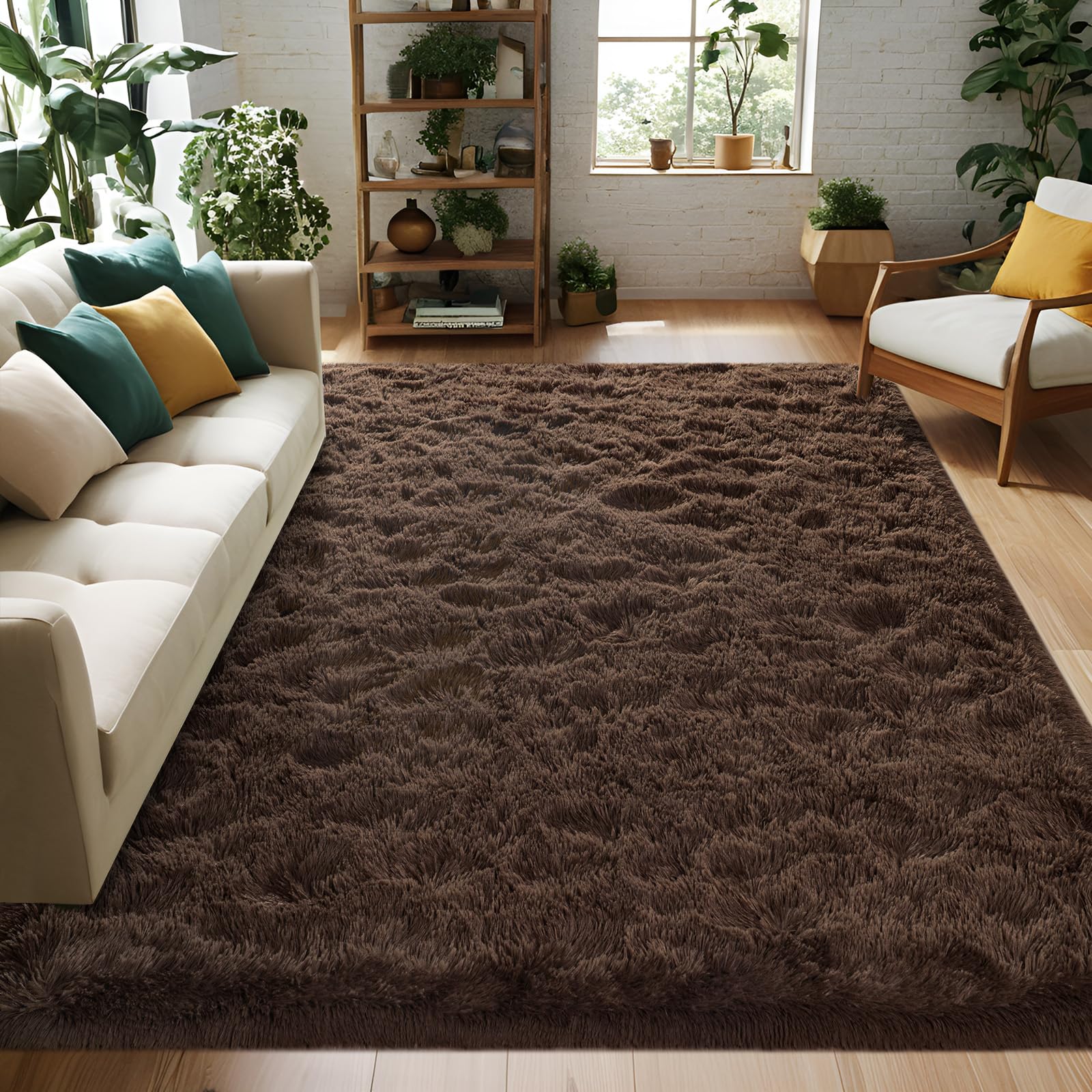 Fluffy Dark Green 6x9 Area Rugs for Living Room, Extra Large Rug for Bedroom Decor, Big Shaggy Floor Carpet, Soft Plush Thick Non-Slip Rectangle Carpets for Home Decor