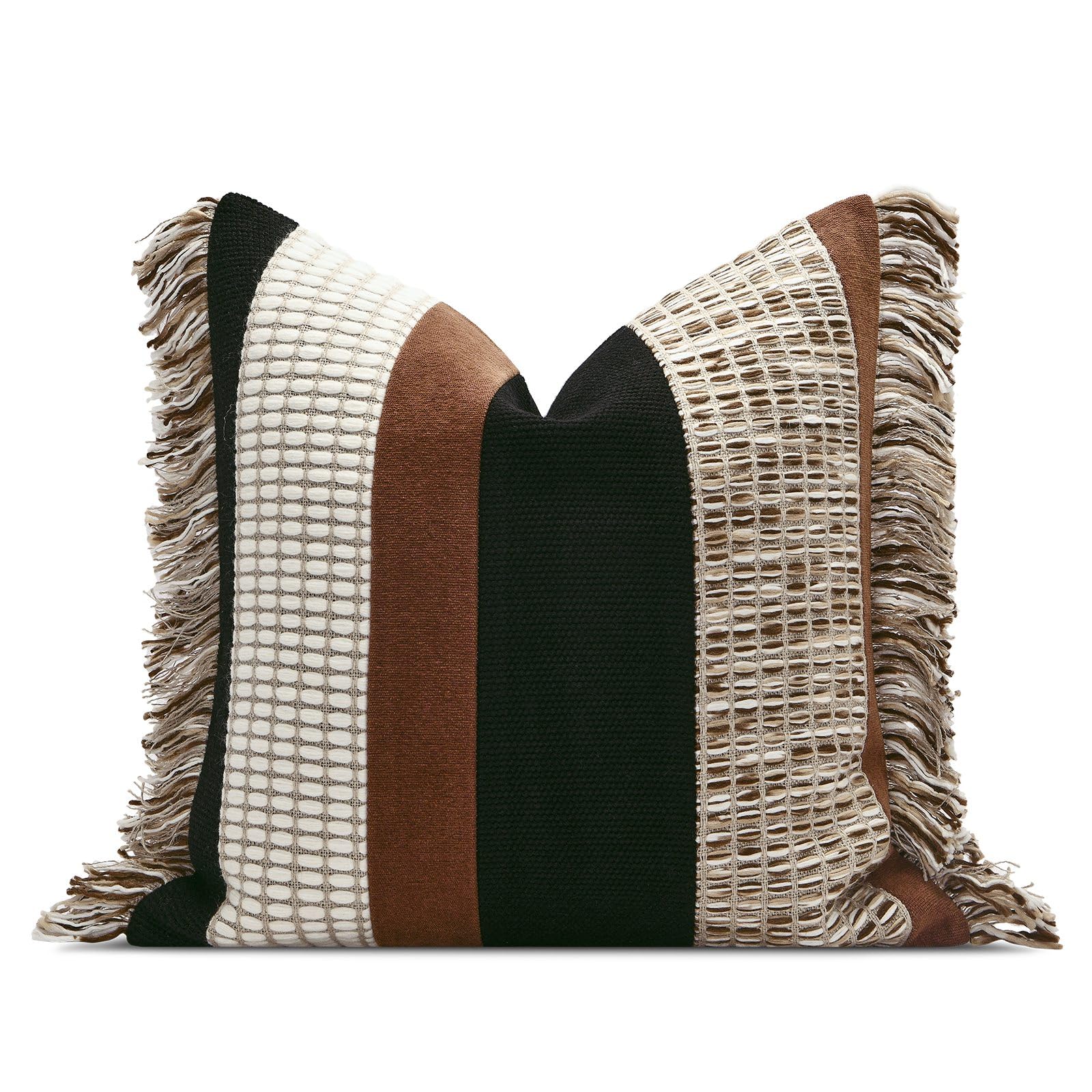 Luxury Zebra Lumbar Pillow Cover with Brown Tassel Trim, Zebra Pattern Jacquard Design Decorative Pillow Case for Sofa Bedroom Living Room, 12x20 Inch (Single Pack)