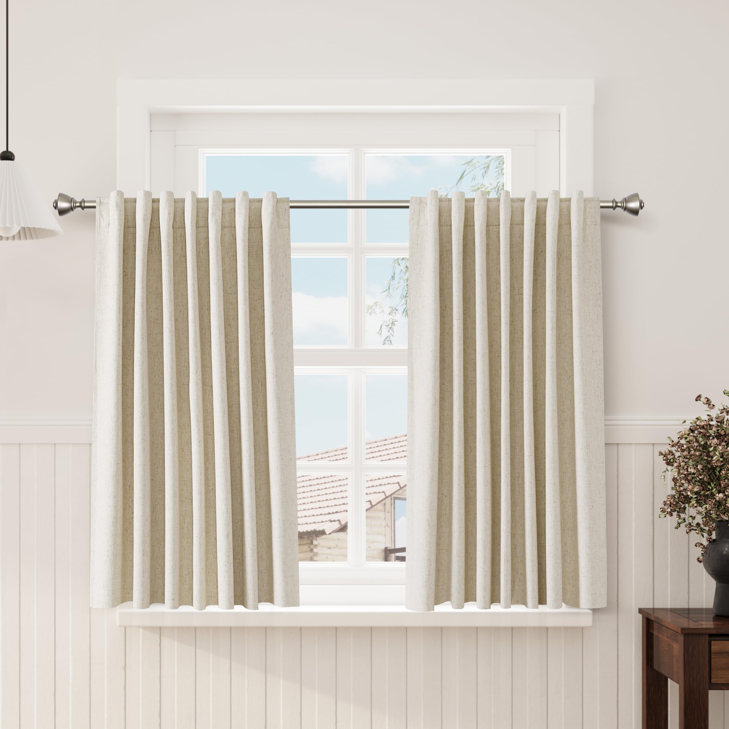 Nanspring Light Grey 100% Blackout Linen Curtains for Bedroom 90 Inches Long Back Tab Thermal Insulated Modern Luxury Simple Black Out Curtain for Living Room Dining Room Drapes 52x90, 2 Panels
